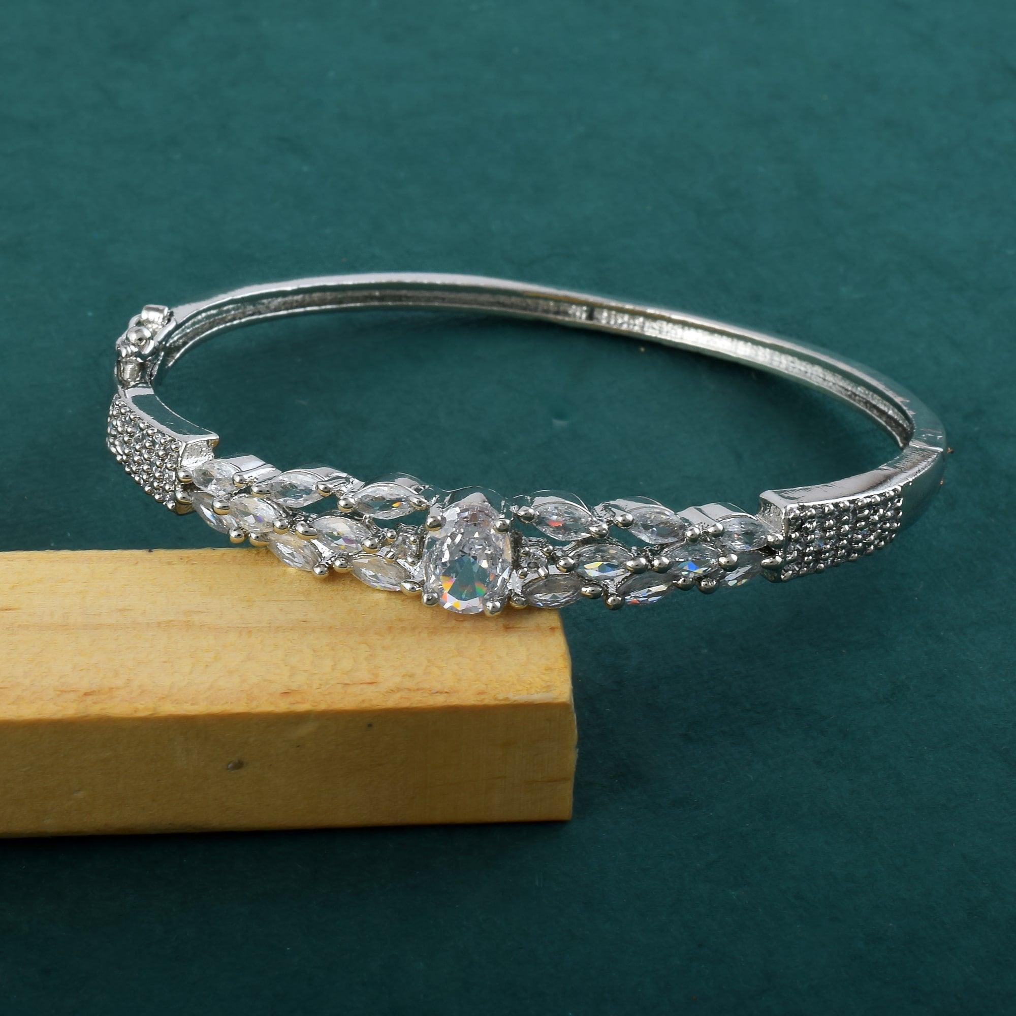 Stylish Silver Color American Diamond Bracelet With Intricate Sparkling Details