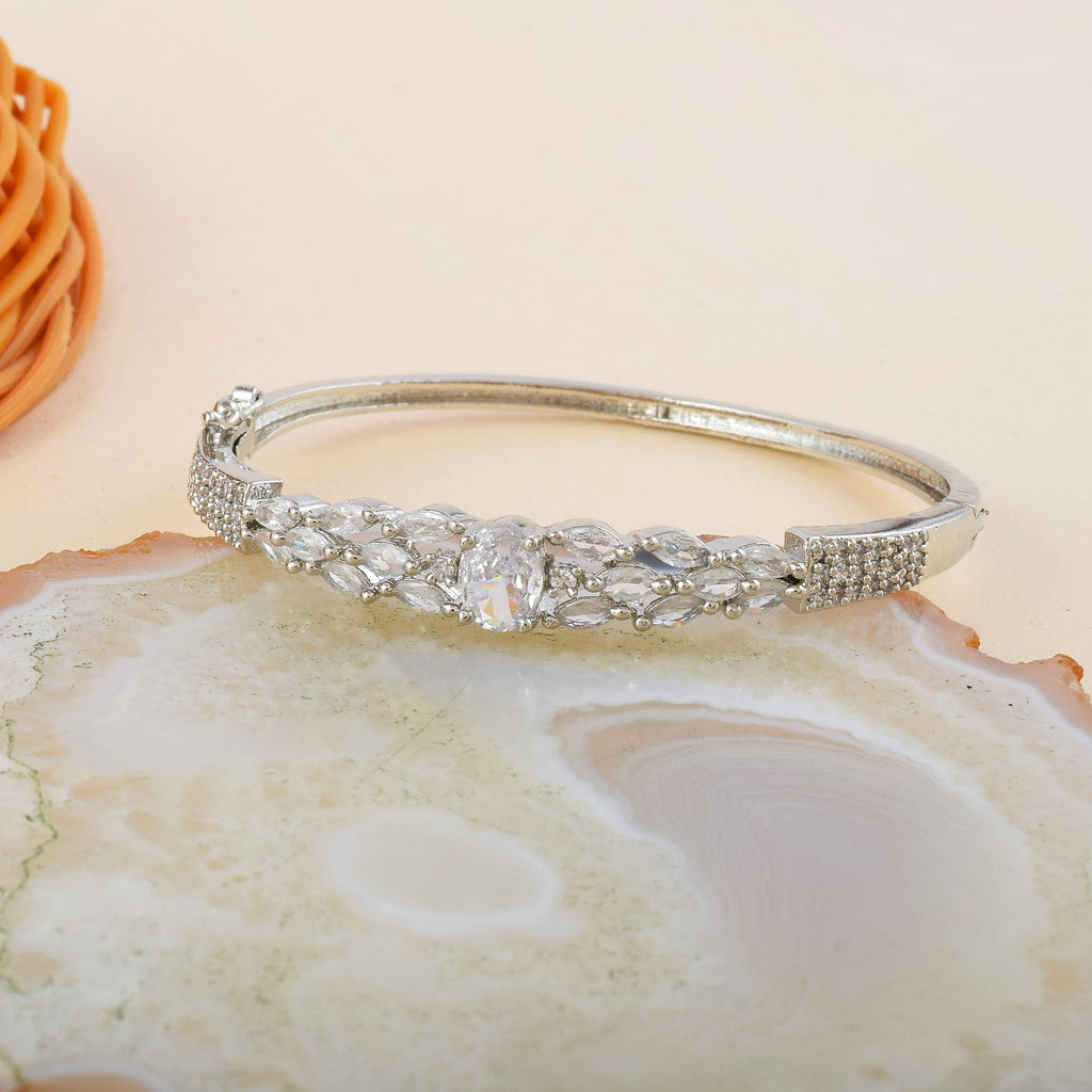 Stylish Silver Color American Diamond Bracelet With Intricate Sparkling Details