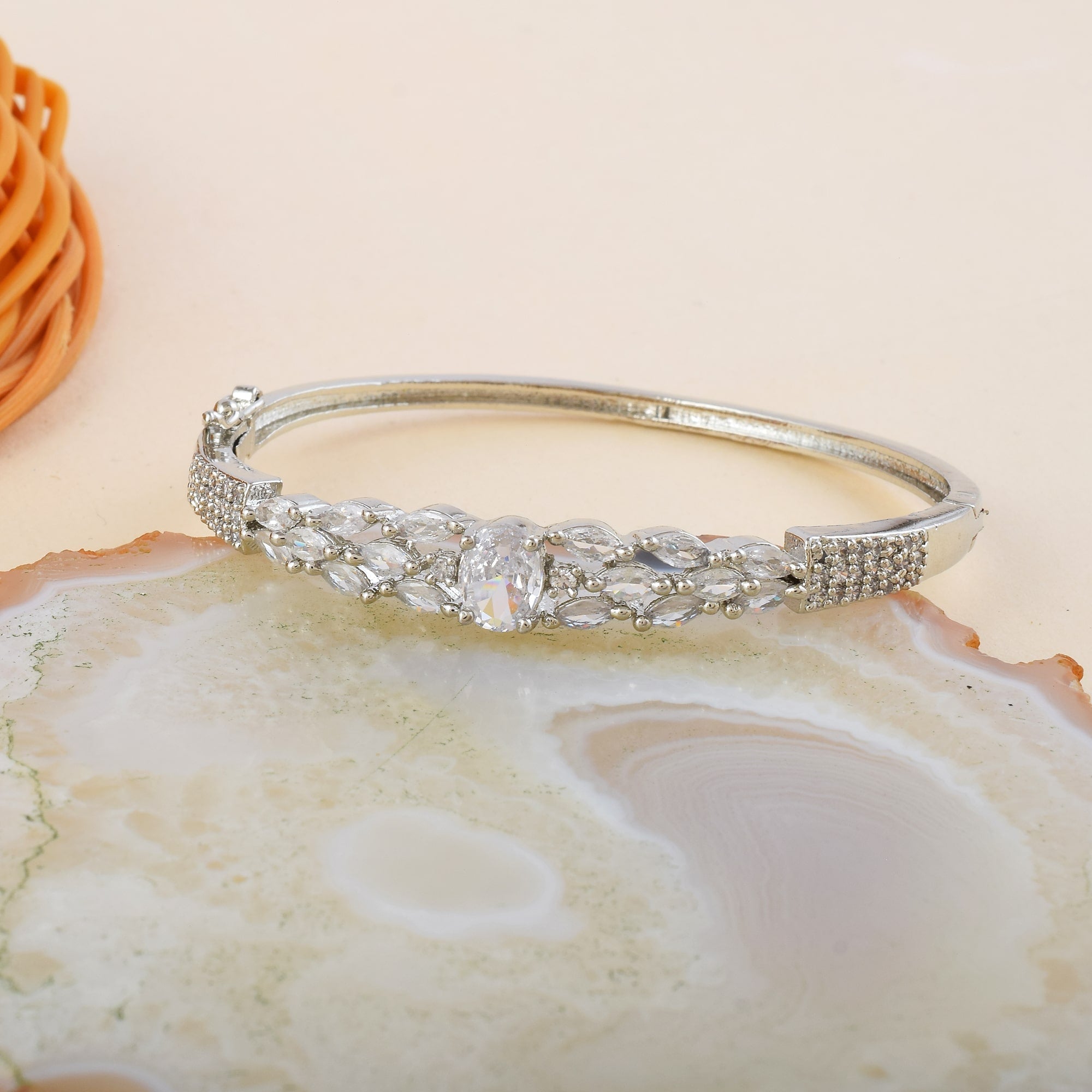 Stylish Silver Color American Diamond Bracelet With Intricate Sparkling Details