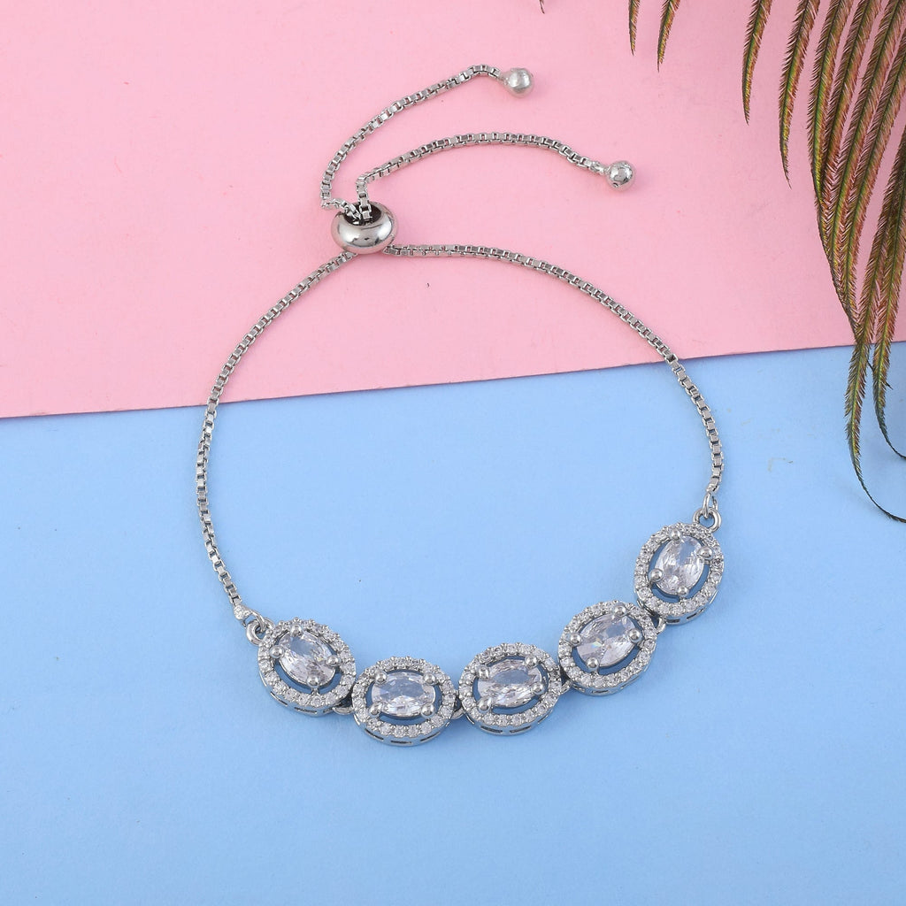 Radiant Silver Color American Diamond Bracelet For Daily Glam Enhancements