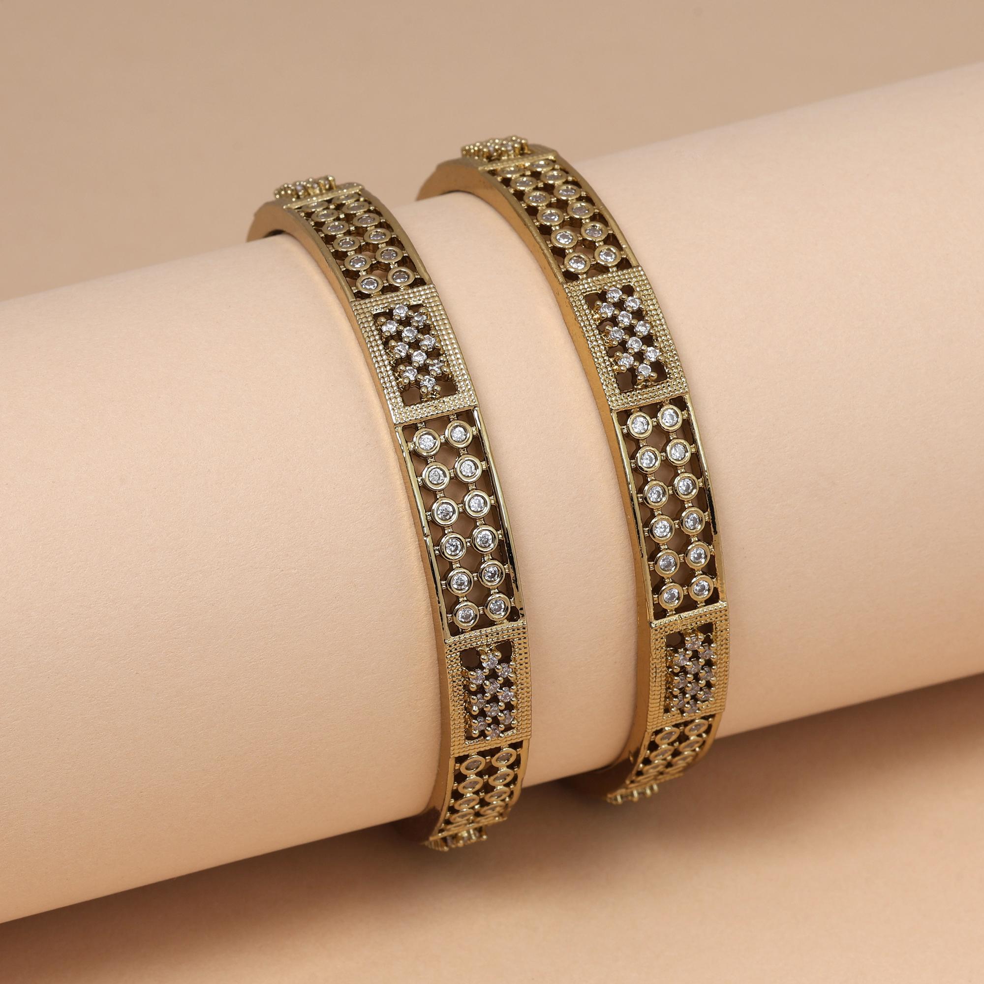 Gold Color Designer American Diamond Bangle Size: 2.6 For Elegant Traditional Outfits