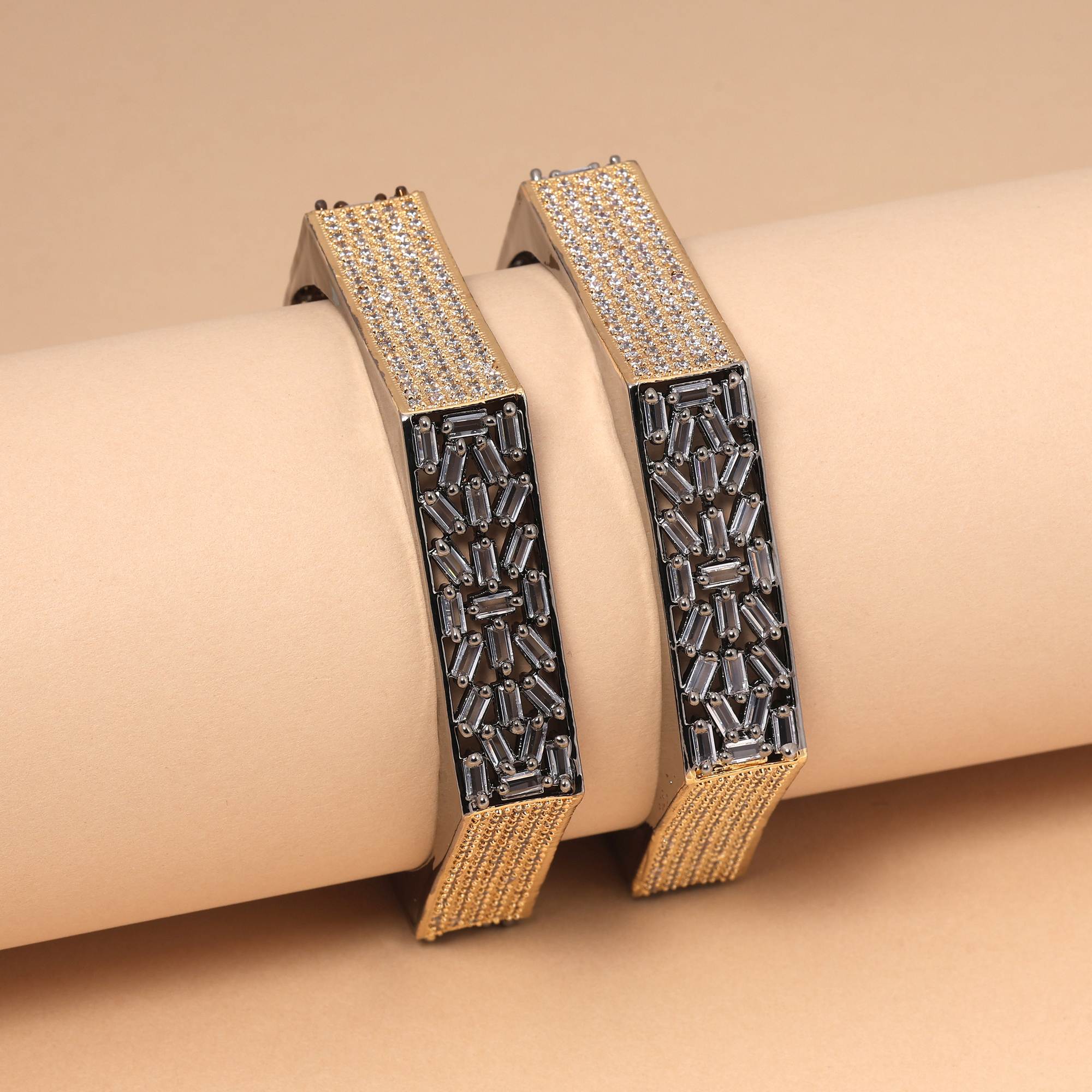 Gold & Silver Color Unique Dual Tone American Diamond Bangle Size: 2.6 For Fashion Lovers
