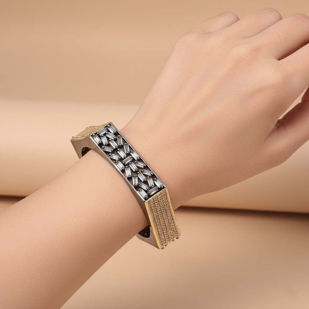 Gold & Silver Color Unique Dual Tone American Diamond Bangle Size: 2.6 For Fashion Lovers