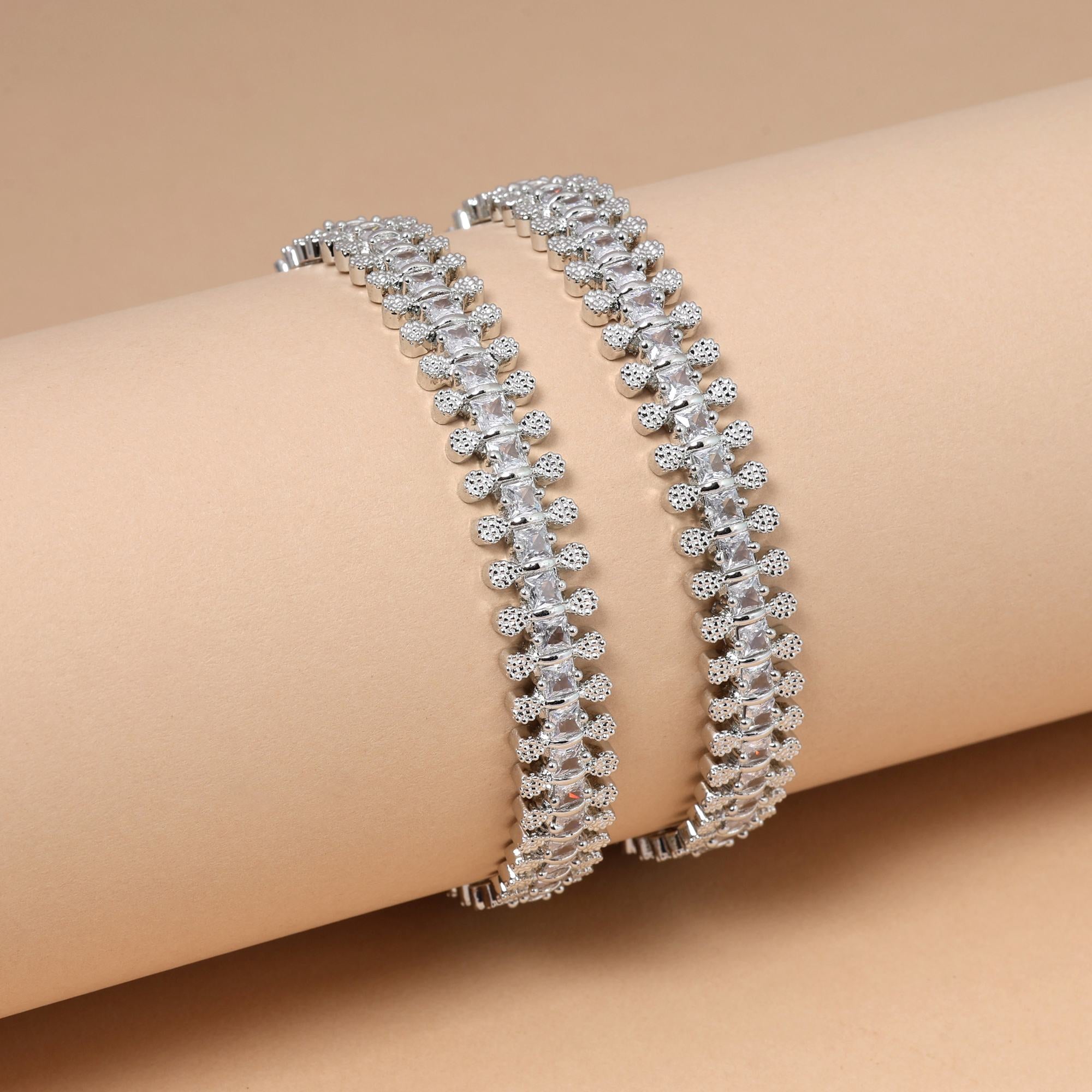 Silver Color Classic Bridal Look American Diamond Bangle Size: 2.6 For Party Occasions