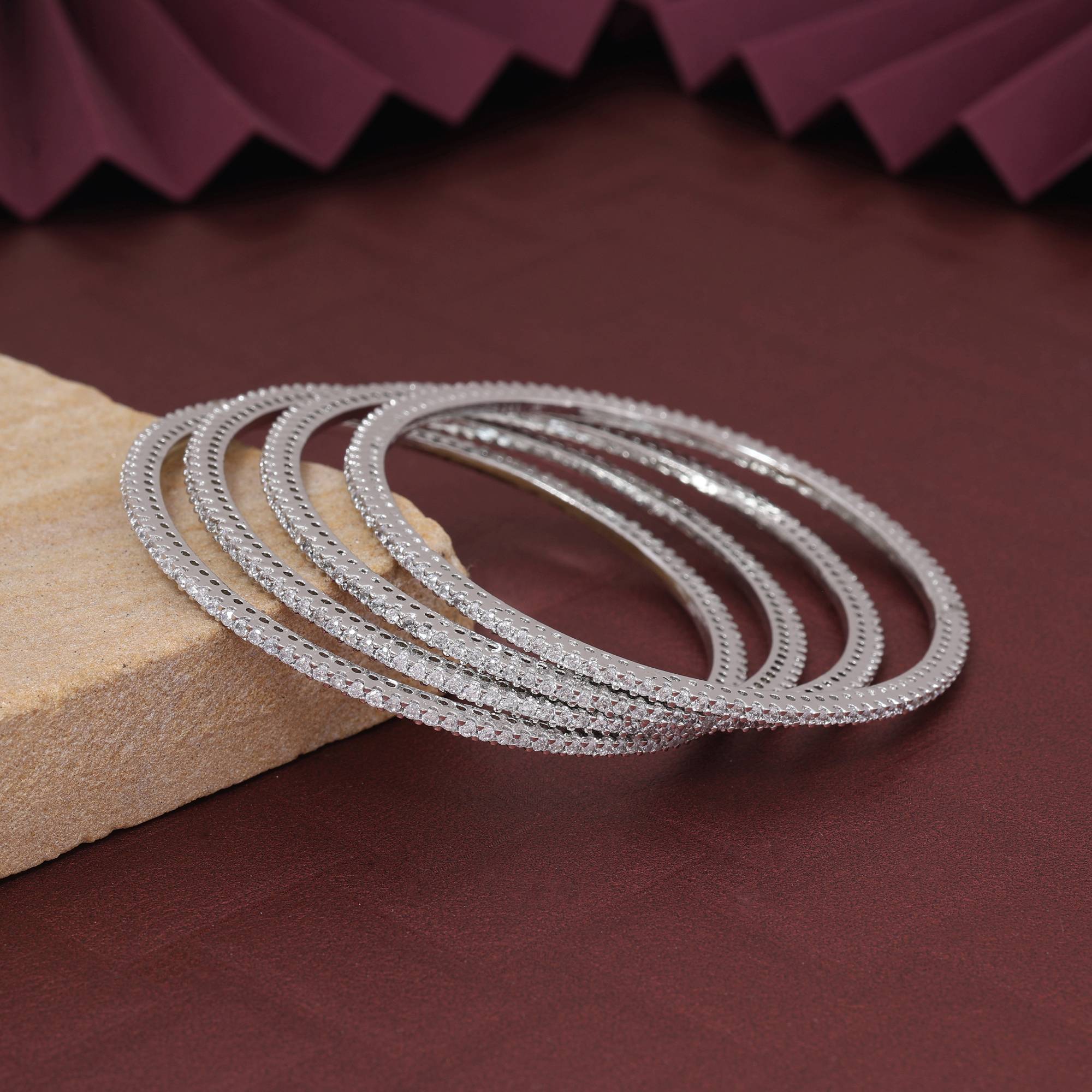 Silver Color Classic Sparkle American Diamond Bangle Size: 2.6 For Elegant Women’S Jewelry