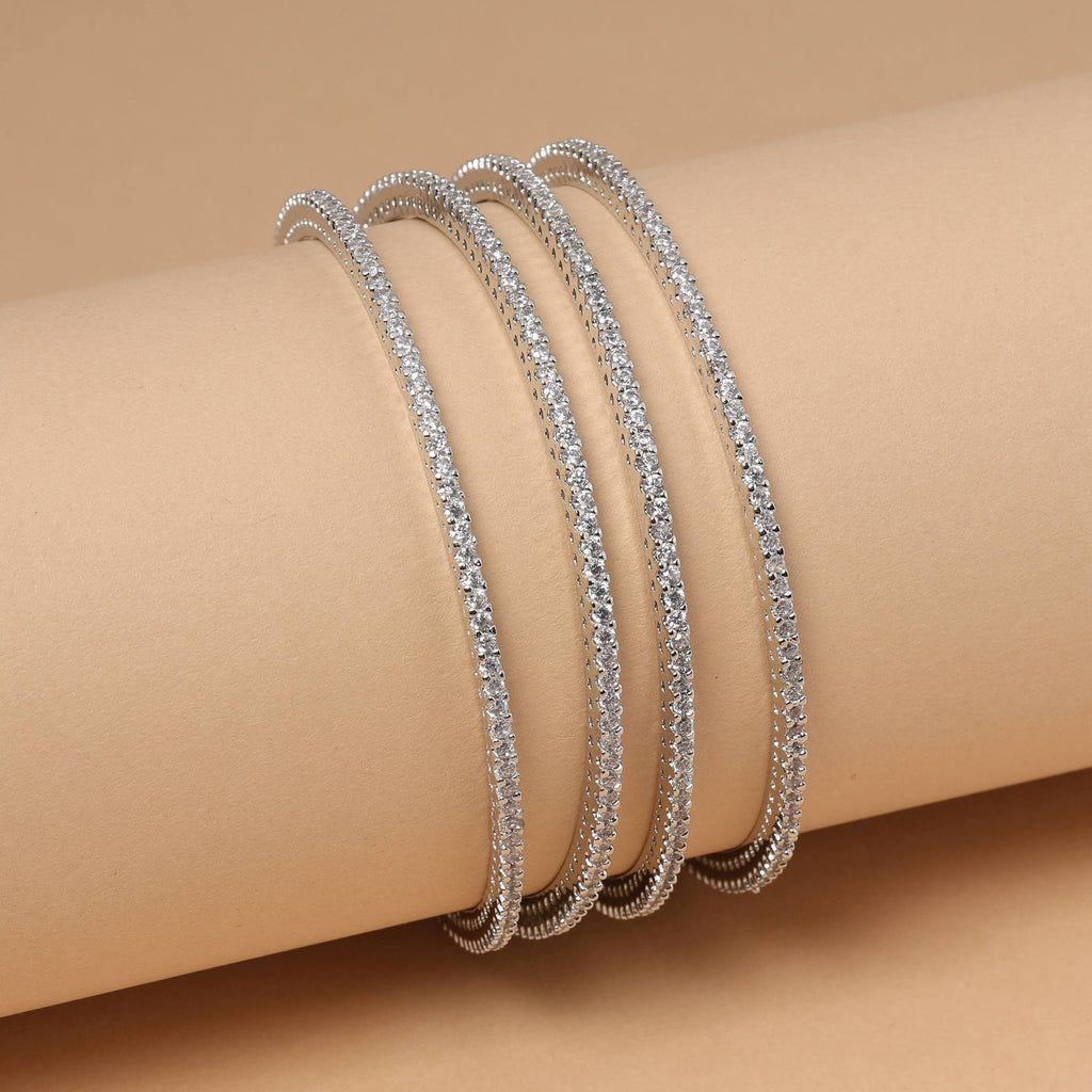 Silver Color Classic Sparkle American Diamond Bangle Size: 2.6 For Elegant Women’S Jewelry