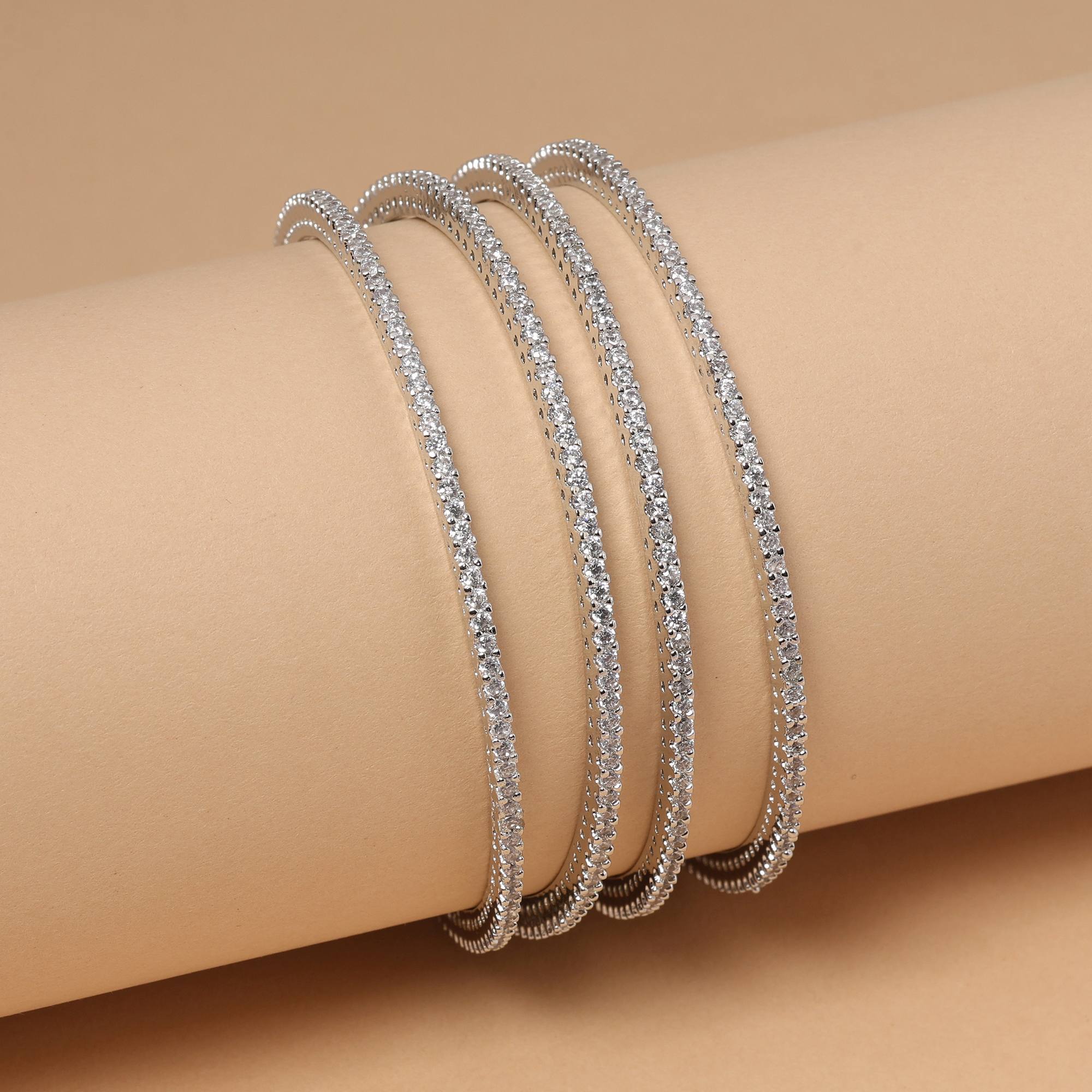 Silver Color Classic Sparkle American Diamond Bangle Size: 2.6 For Elegant Women’S Jewelry