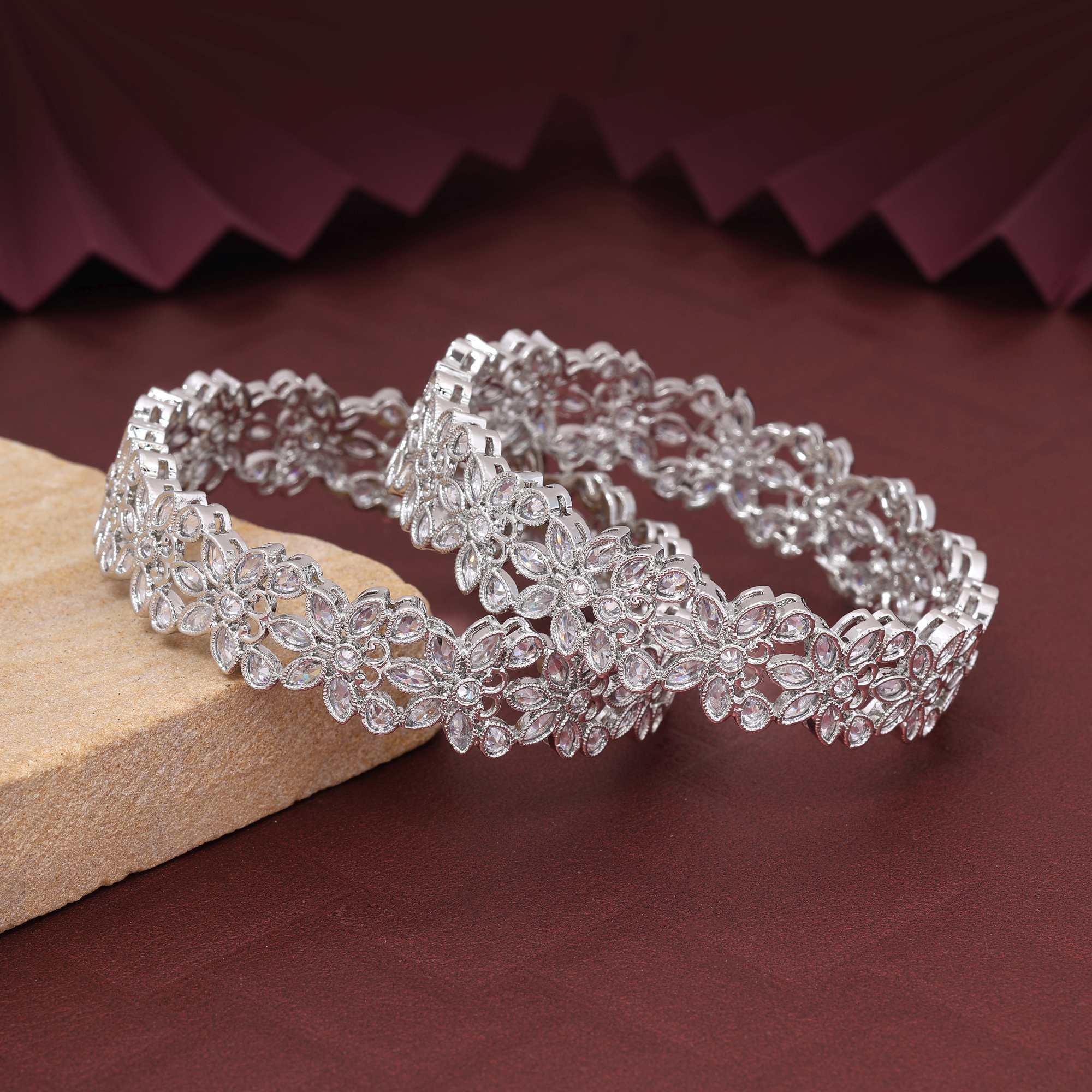 Silver Color Stylish Stone American Diamond Bangle Size: 2.6 For Women’S Ethnic Fashion