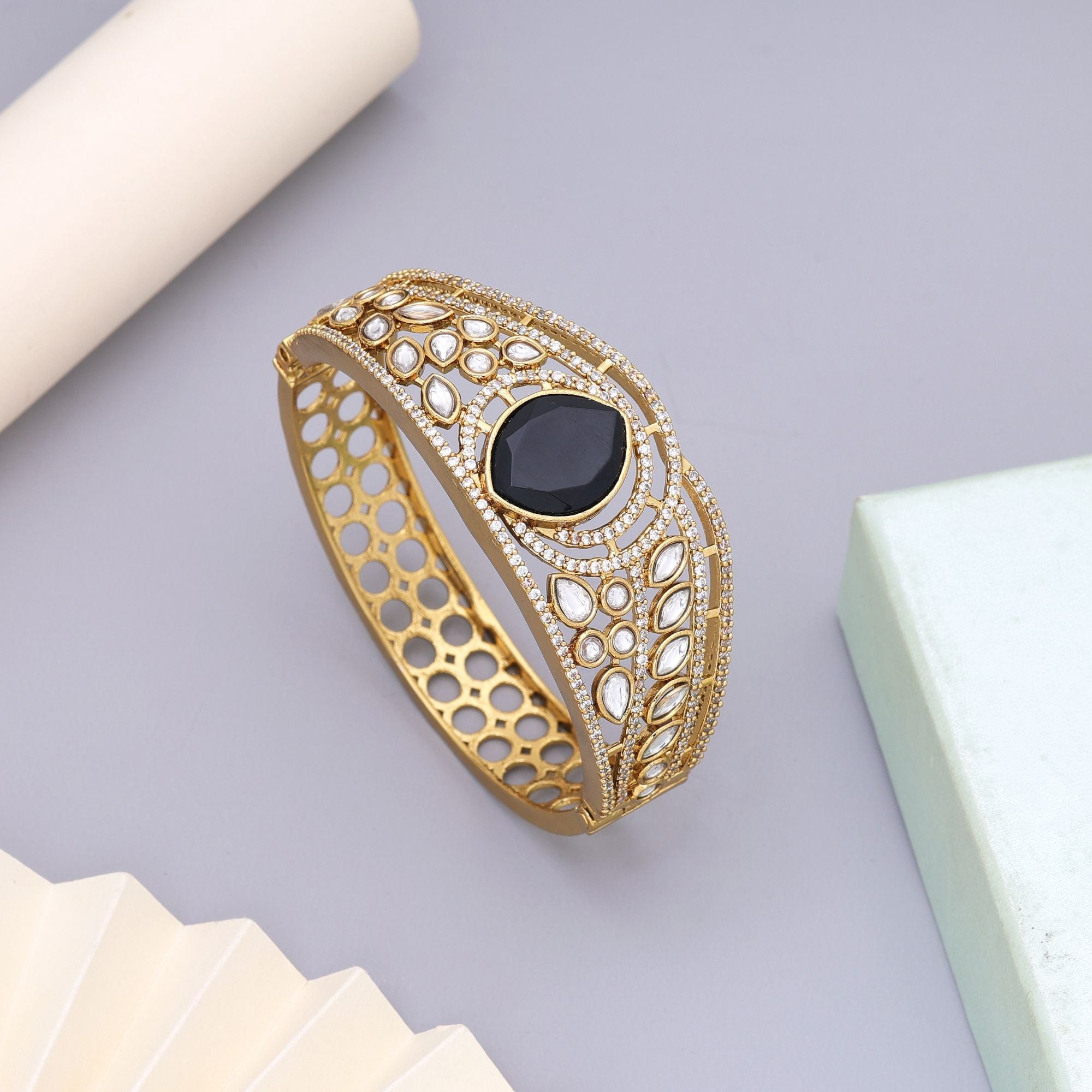 Black Color American Diamond Bracelet Crafted For Bold Statement Styling