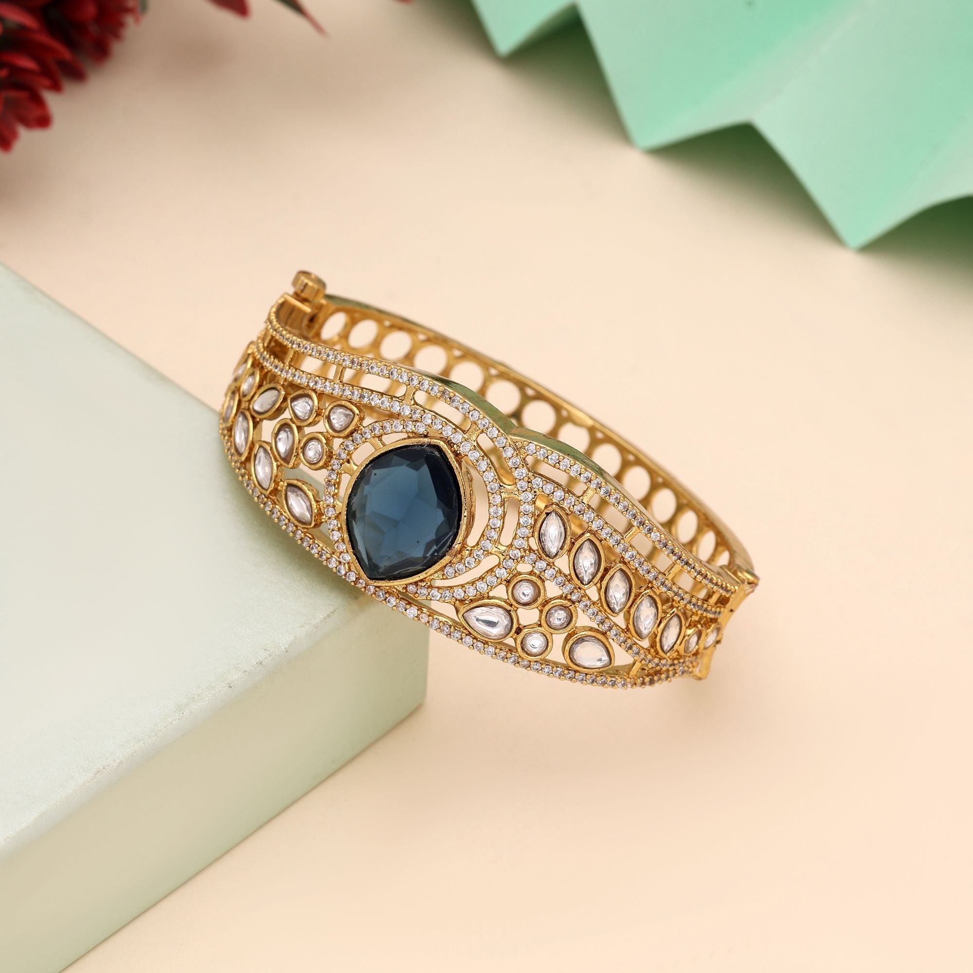 Blue Color American Diamond Bracelet Styled For Elegant Contemporary Looks