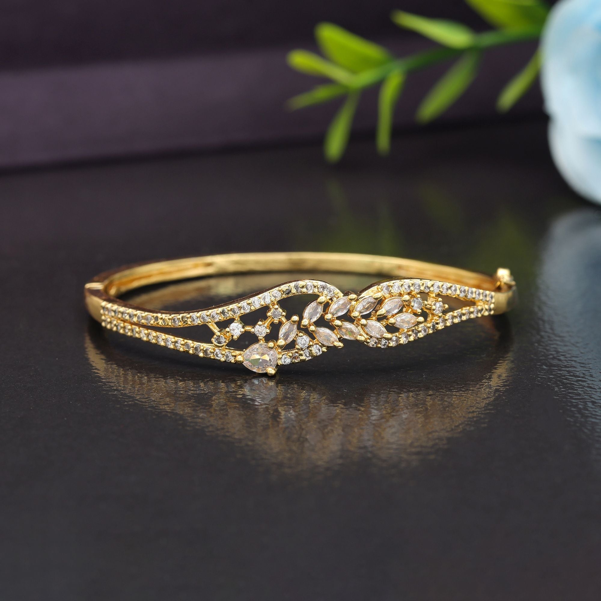 Gold Color American Diamond Bracelet Royal Wedding Statement Jewelry Collection Design