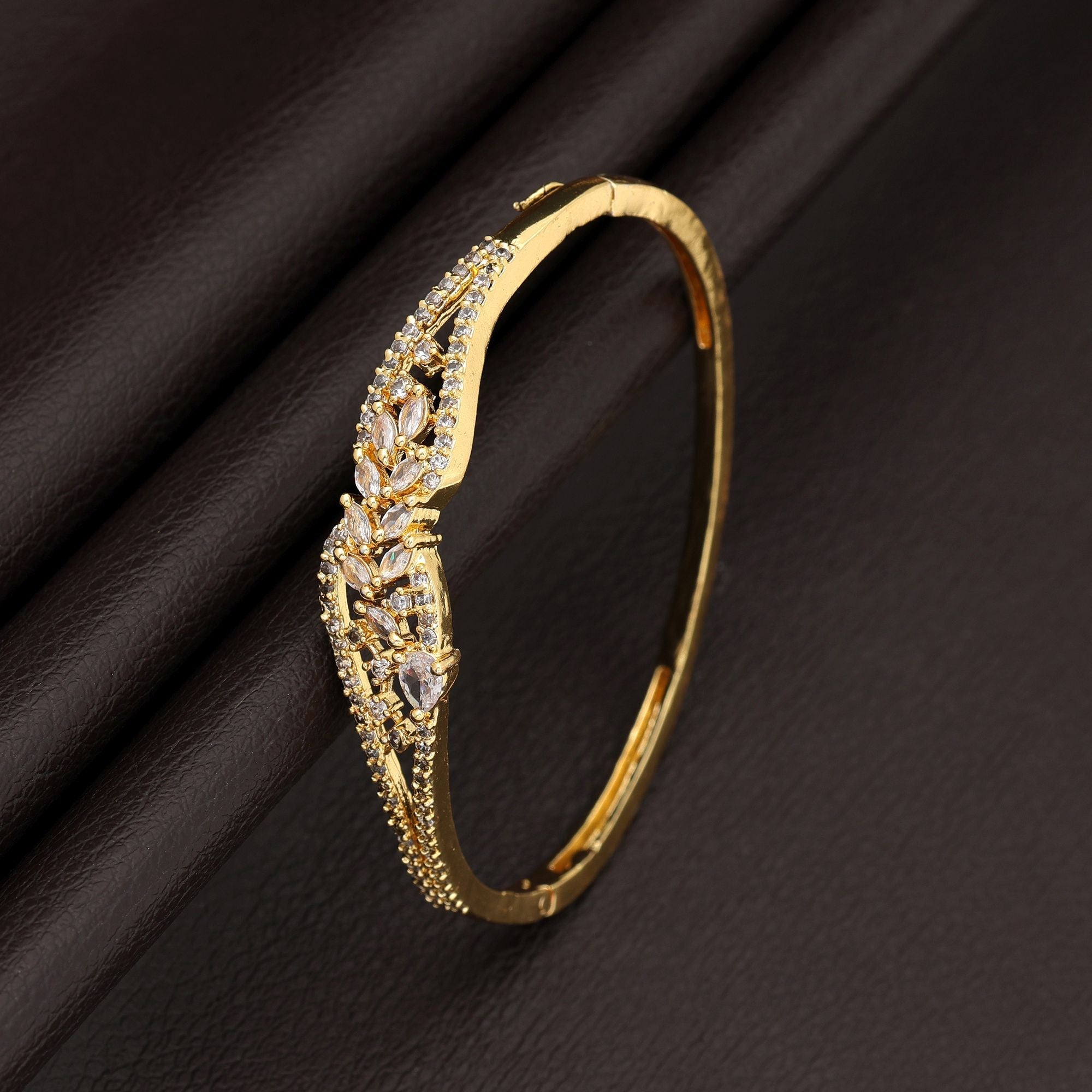 Gold Color American Diamond Bracelet Royal Wedding Statement Jewelry Collection Design