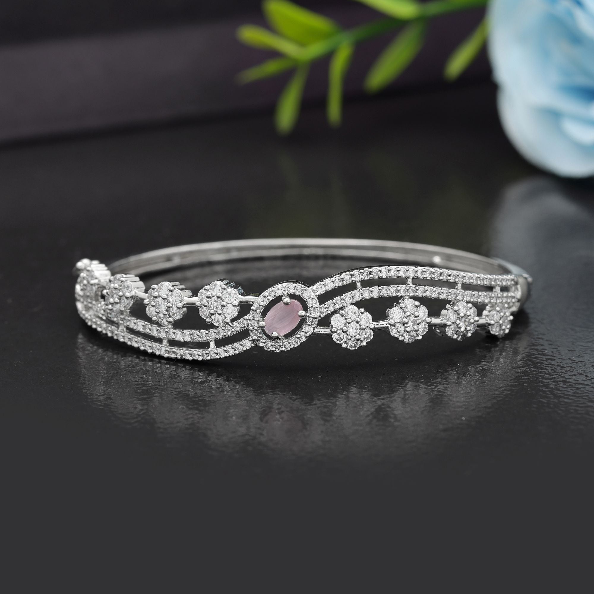 Pink Color American Diamond Bracelet Soft Elegant Daily Wear Jewelry Design