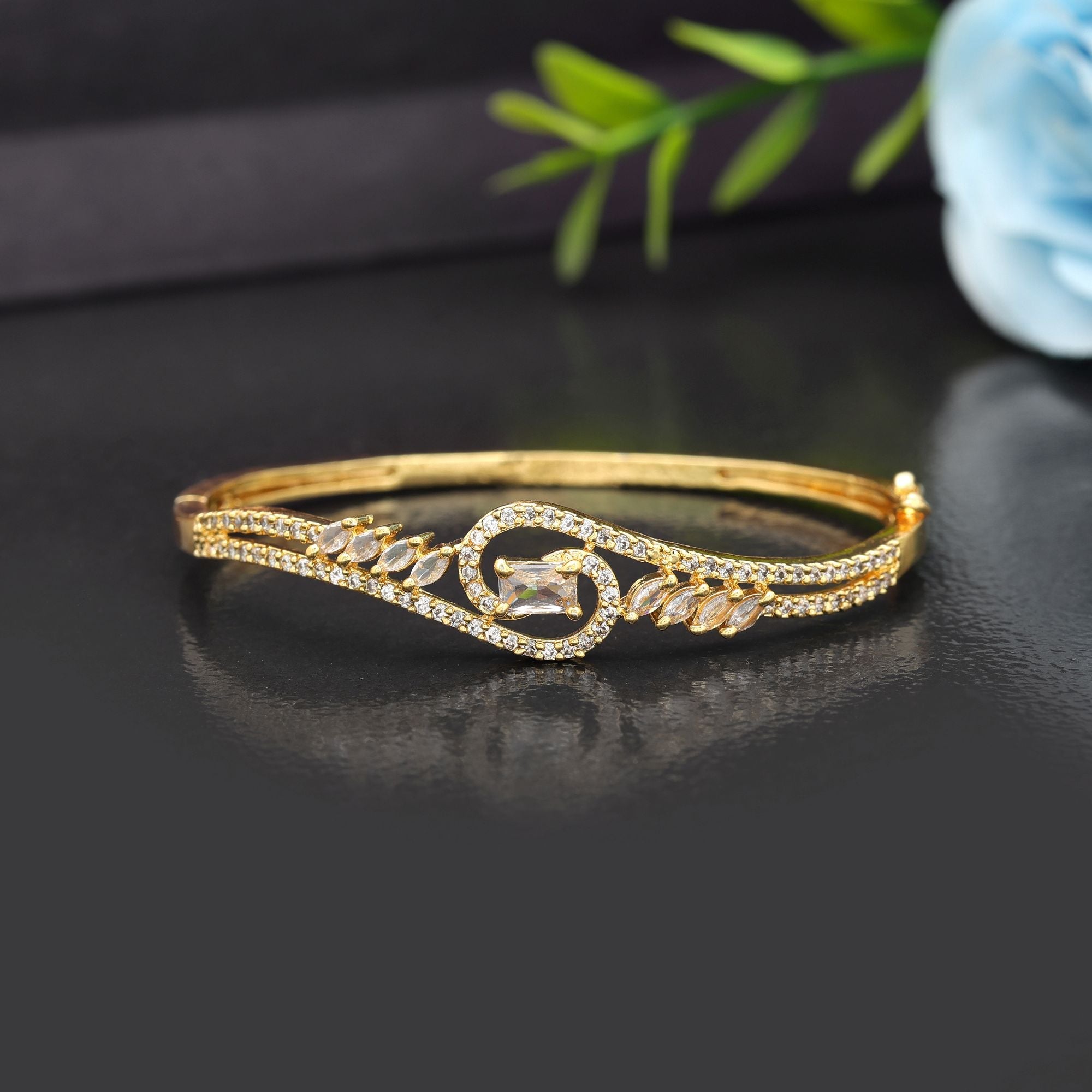 Gold Color American Diamond Bracelet Classic Traditional Wedding Jewelry Collection Design