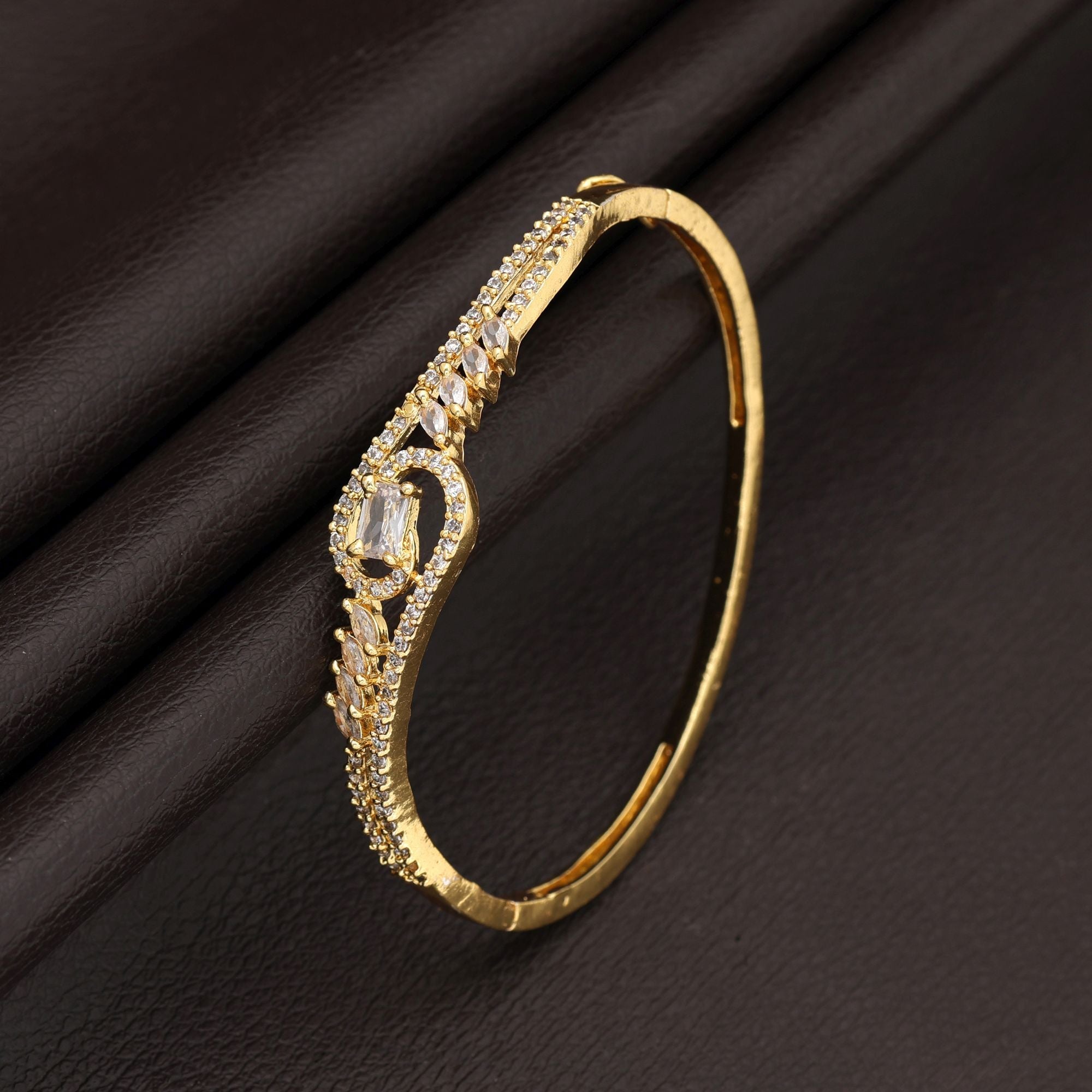 Gold Color American Diamond Bracelet Classic Traditional Wedding Jewelry Collection Design