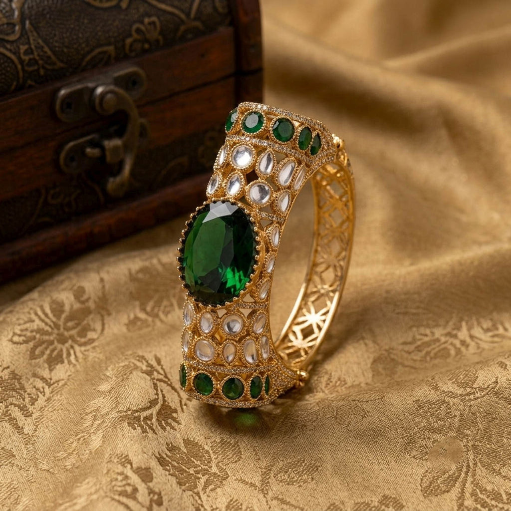 Green Color American Diamond & Turkish Stone Bracelet Traditional Appeal