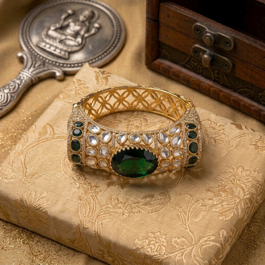 Green Color American Diamond & Turkish Stone Bracelet Traditional Appeal
