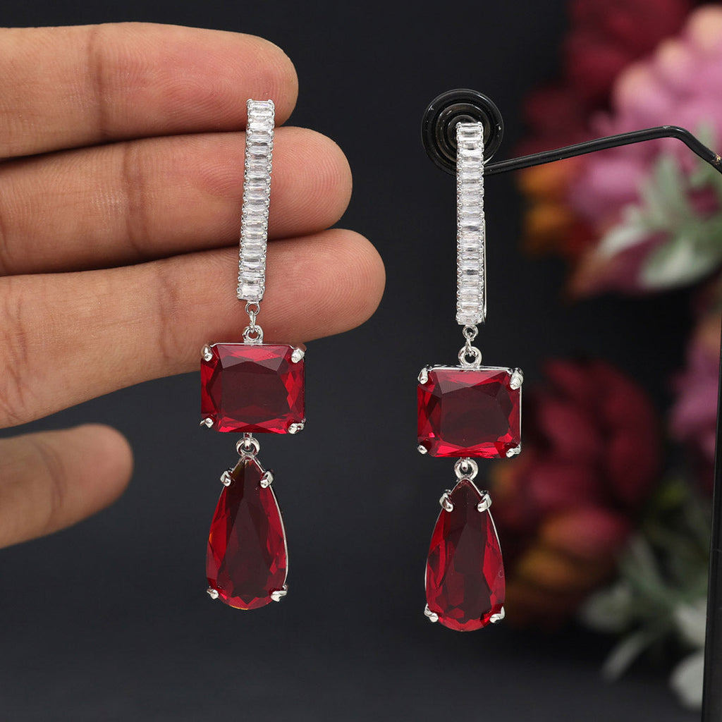 Red Color American Diamond Earrings