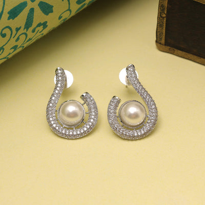 Silver Color American Diamond Earrings With Shimmering Royal Style Finish