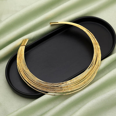 Stylish Gold Color Amrapali Hansli Necklace Designed To Enhance Classic Ethnic Necklace Styling Beautifully