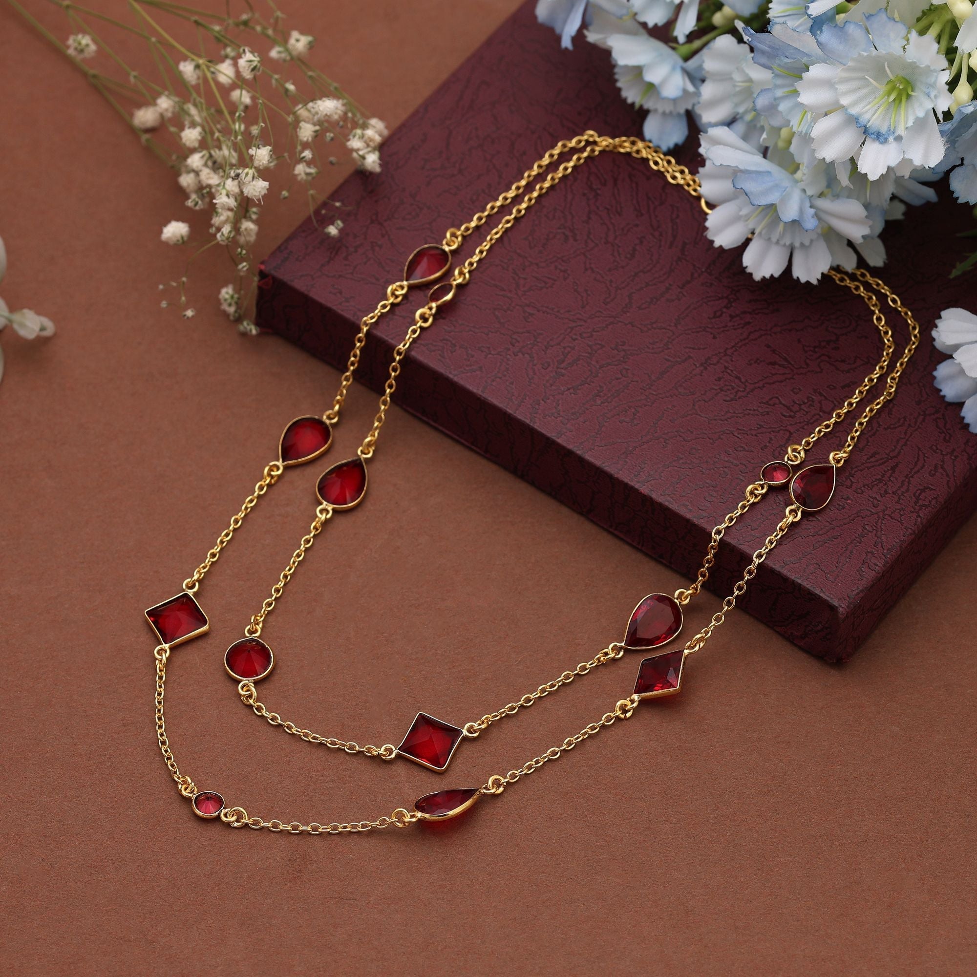 Maroon Color Amrapali Necklace Created To Elevate Traditional Outfits With Rich Necklace Sophistication