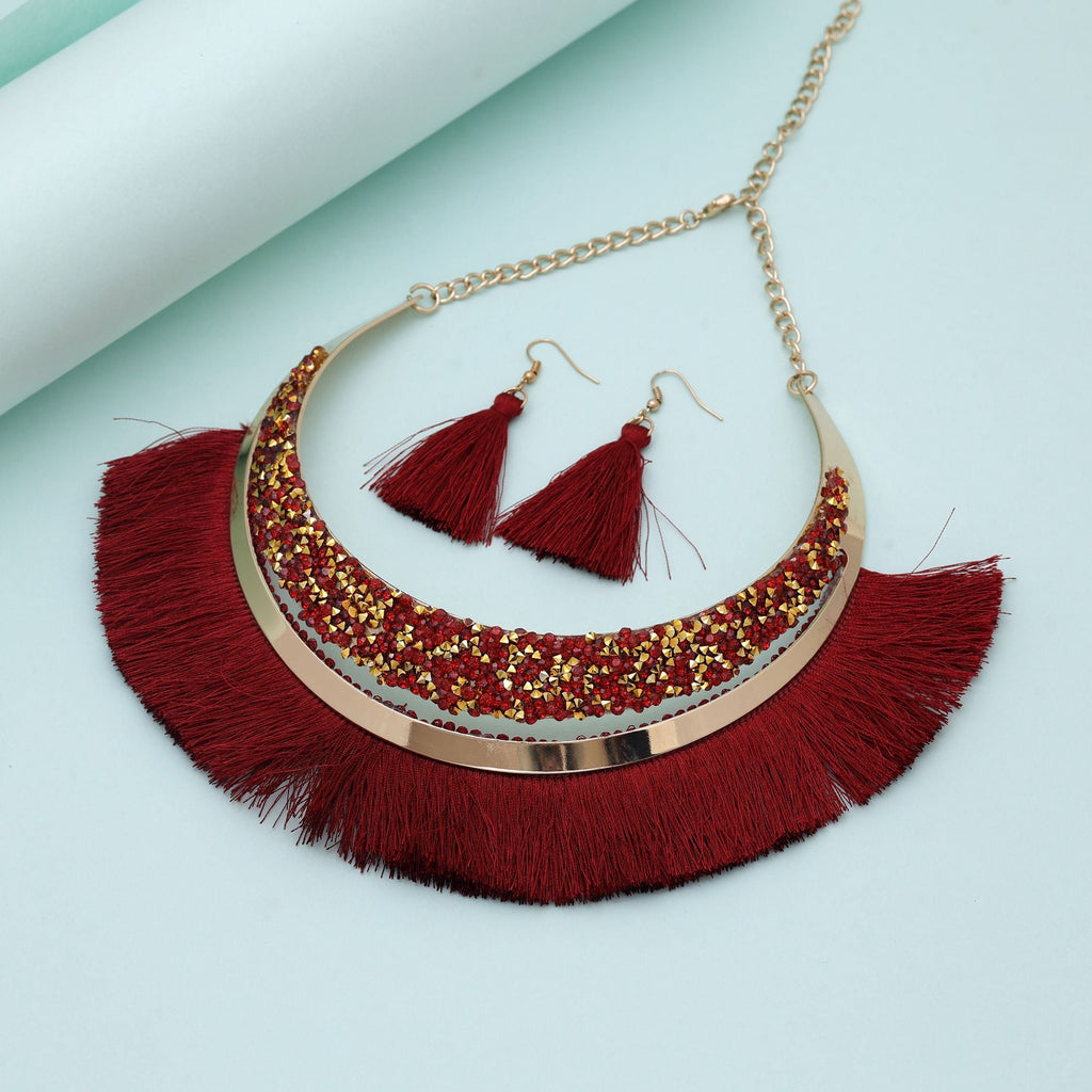 Maroon Fashion Hansli Necklace Set