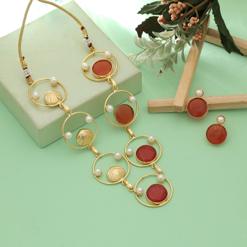 Orange Color Amrapali Necklace Set Traditional Jewelry Design