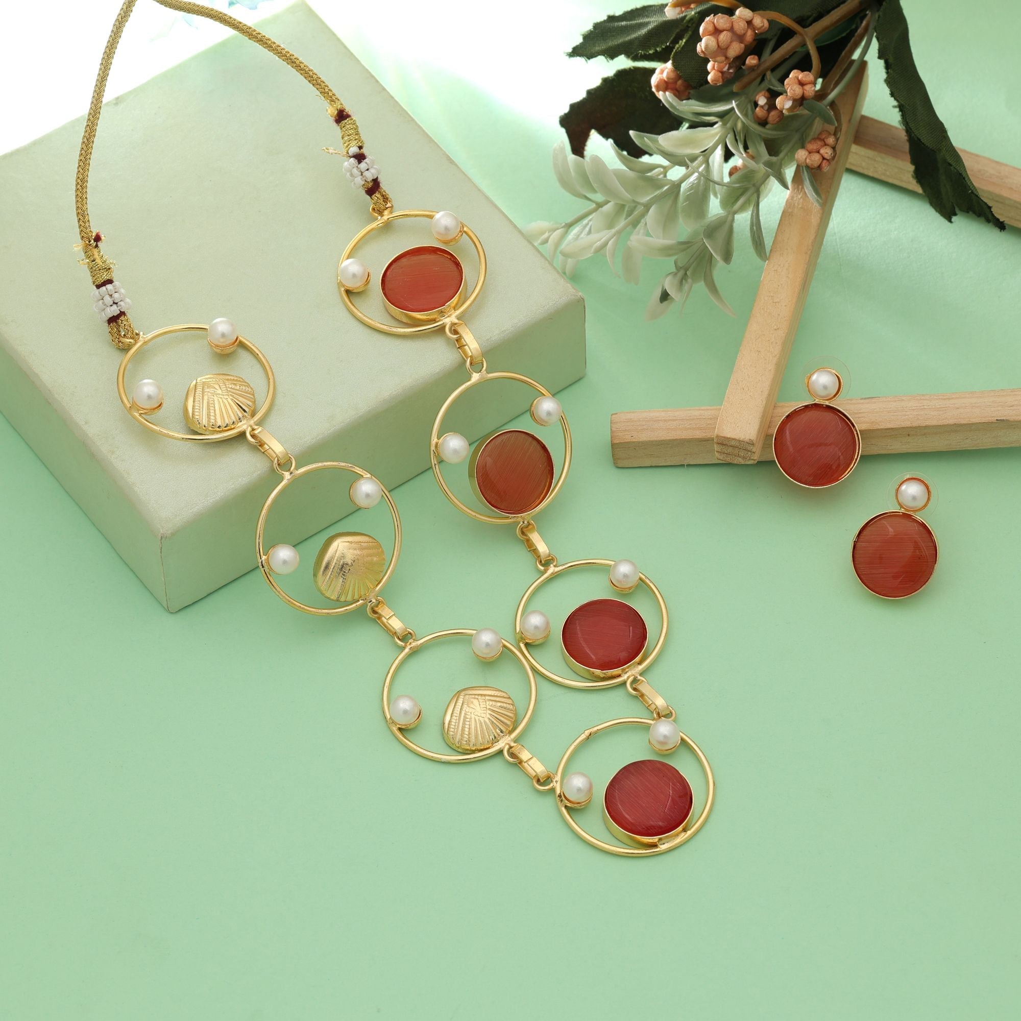 Orange Color Amrapali Necklace Set Traditional Jewelry Design