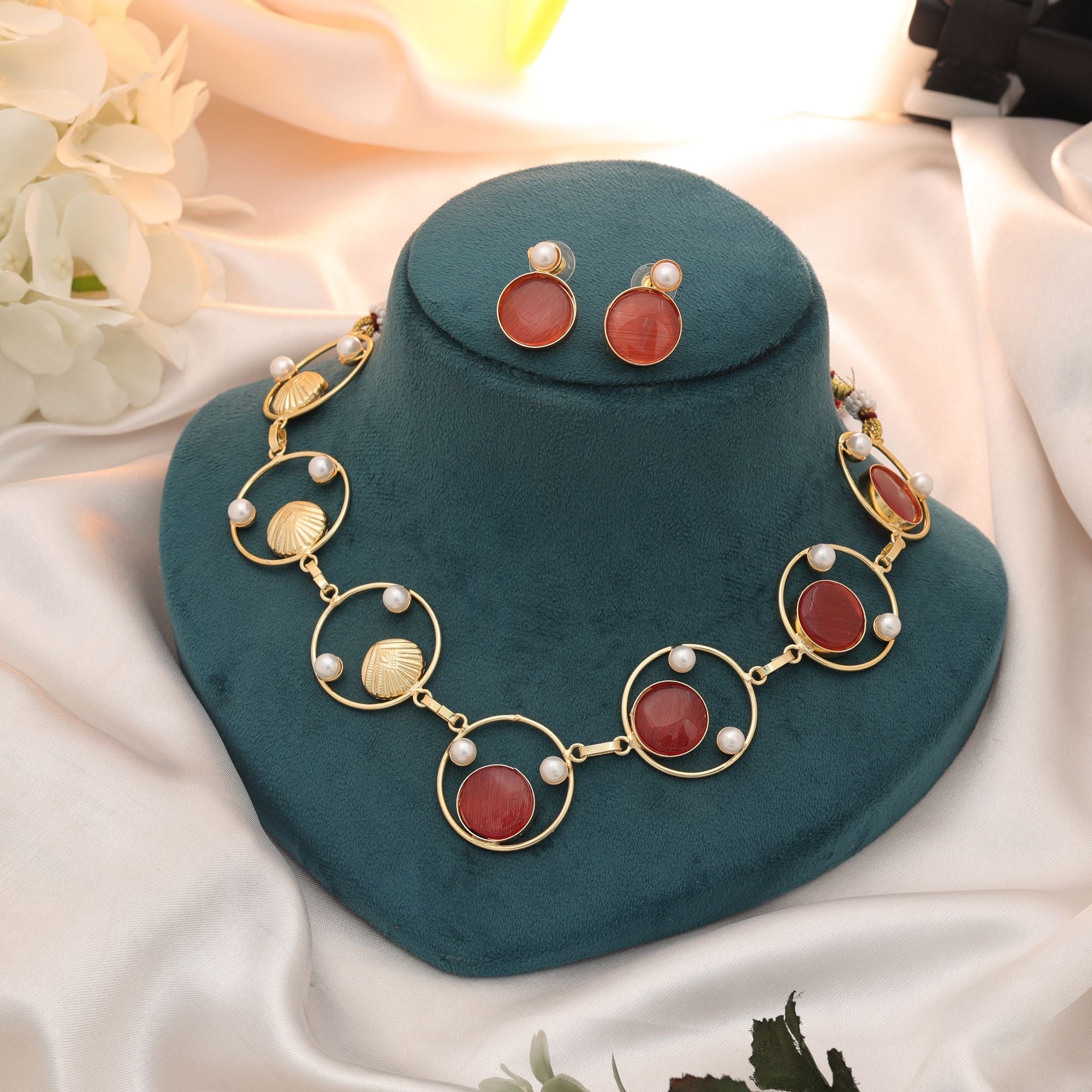 Orange Color Amrapali Necklace Set Traditional Jewelry Design