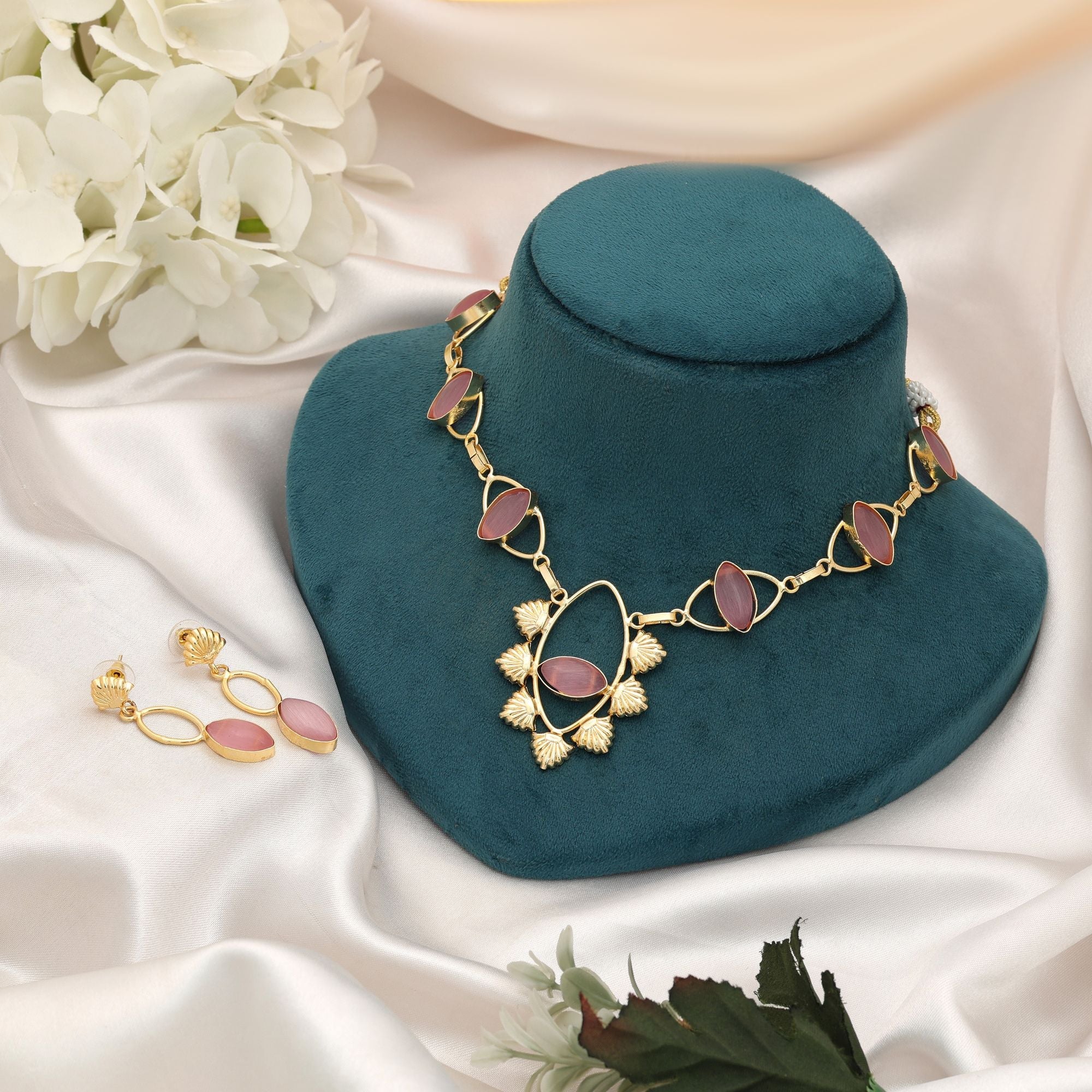 Pink Color Amrapali Necklace Set Ethnic Bridal Jewelry