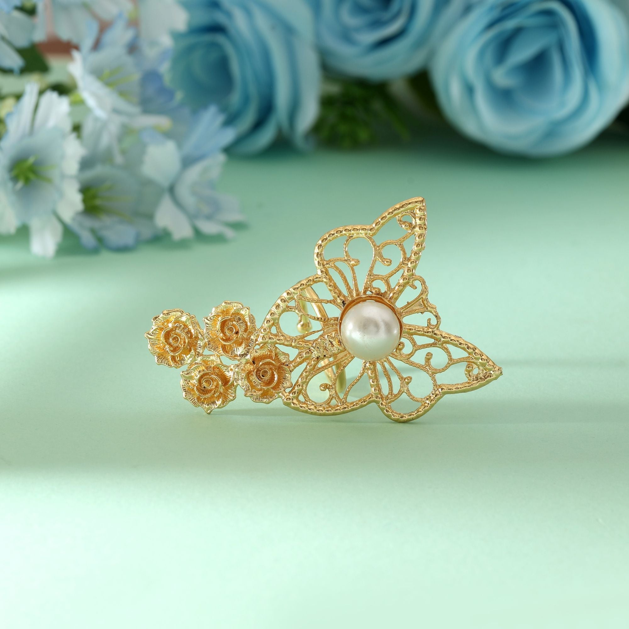 Gold Color Amrapali Rings Offering Timeless Elegance With Intricate Patterns For Ethnic Fashion