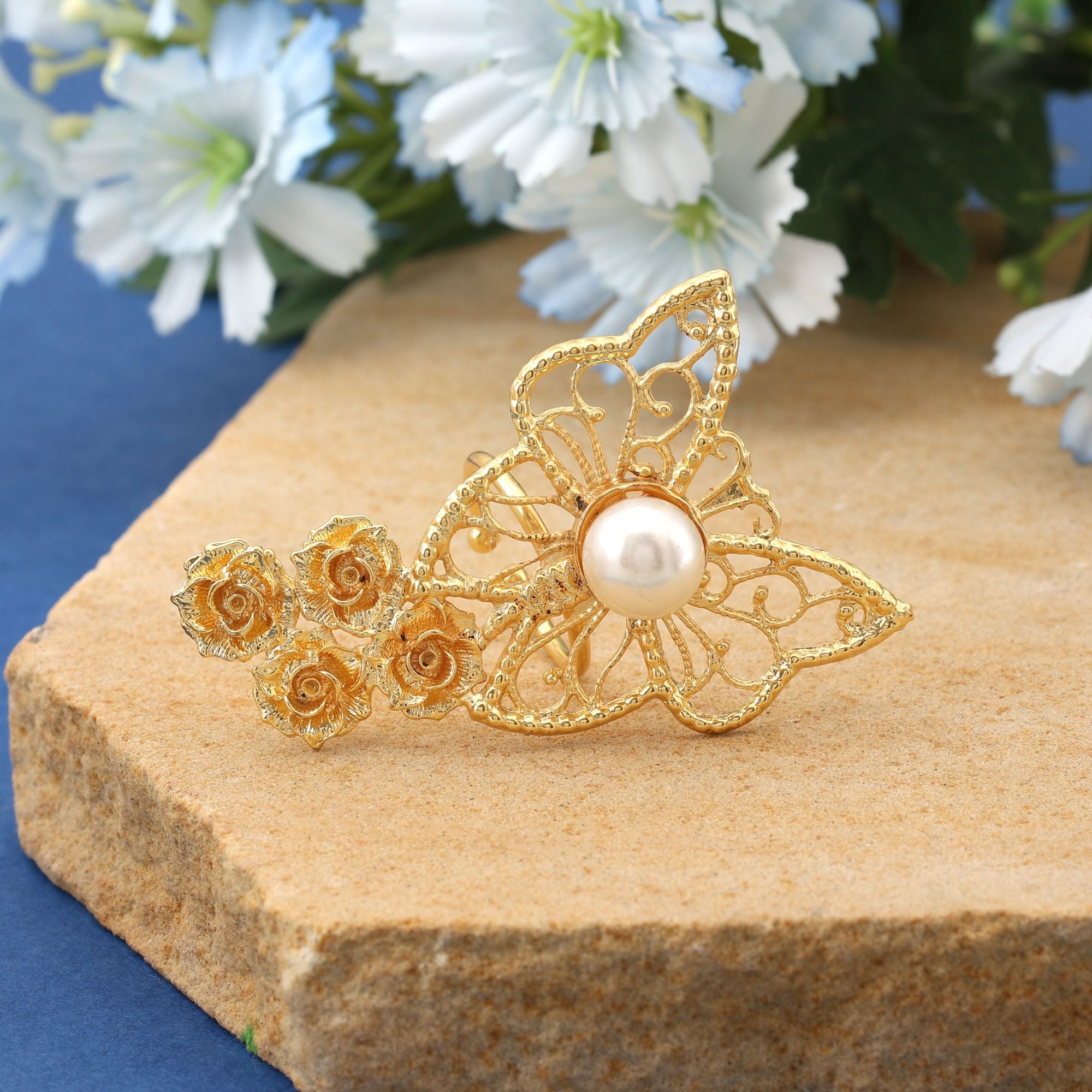 Gold Color Amrapali Rings Offering Timeless Elegance With Intricate Patterns For Ethnic Fashion