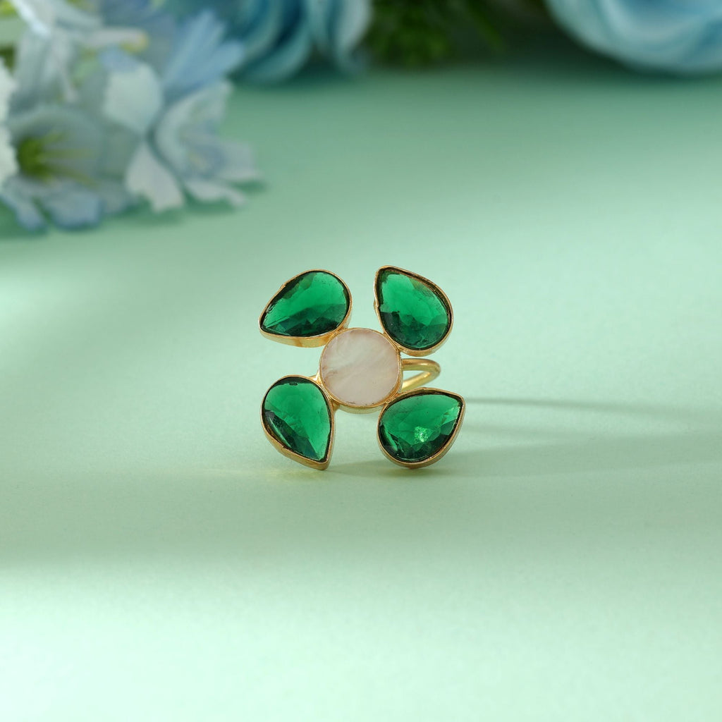 Green Color Amrapali Rings Featuring Classic Handcrafted Detailing For Traditional Festive Styling