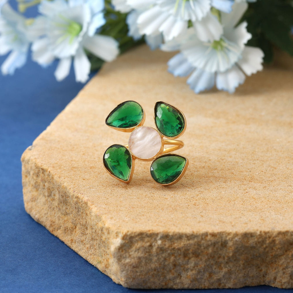 Green Color Amrapali Rings Featuring Classic Handcrafted Detailing For Traditional Festive Styling