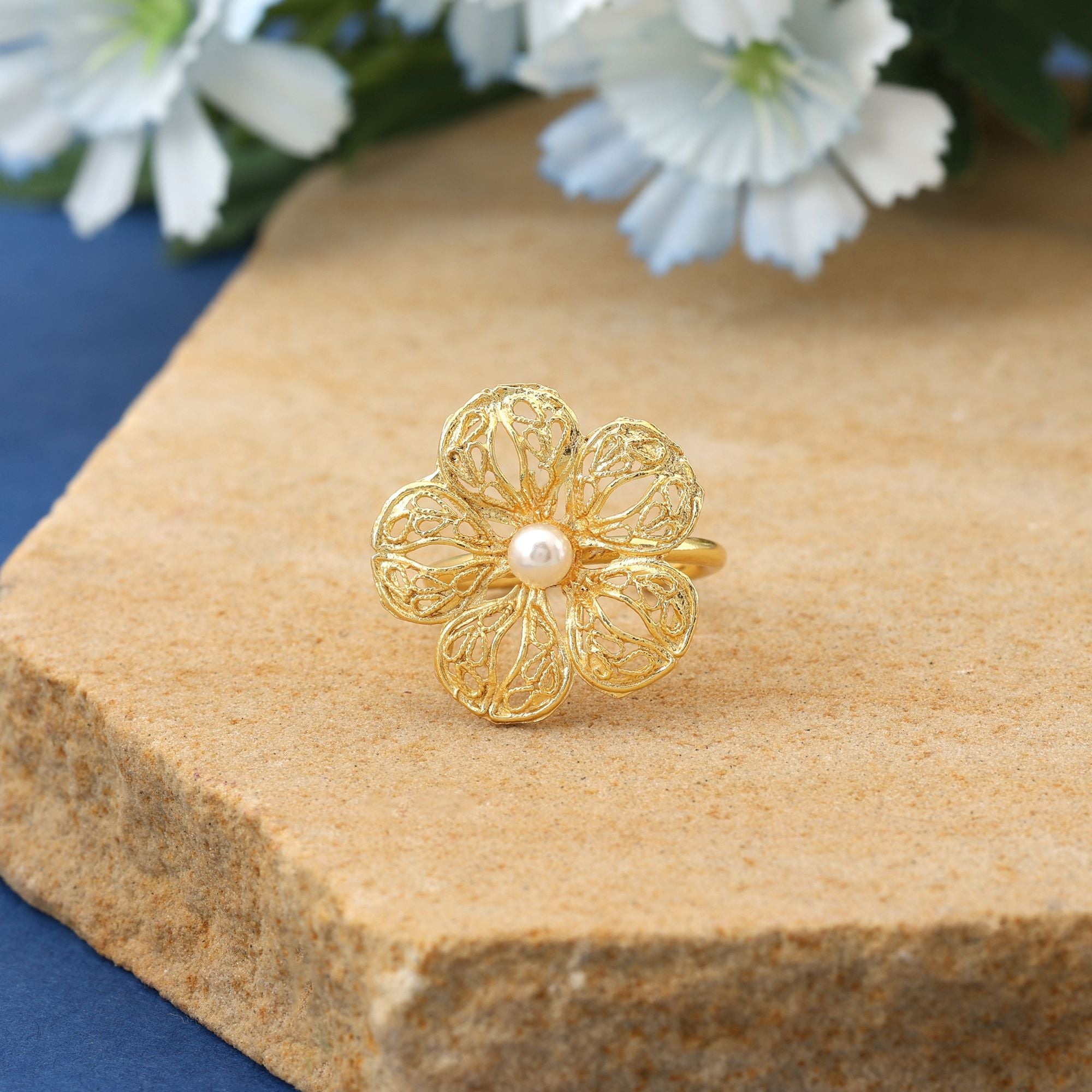 Gold Color Amrapali Rings Designed For Sophisticated Ethnic Fashion With Detailed Artisanal Work