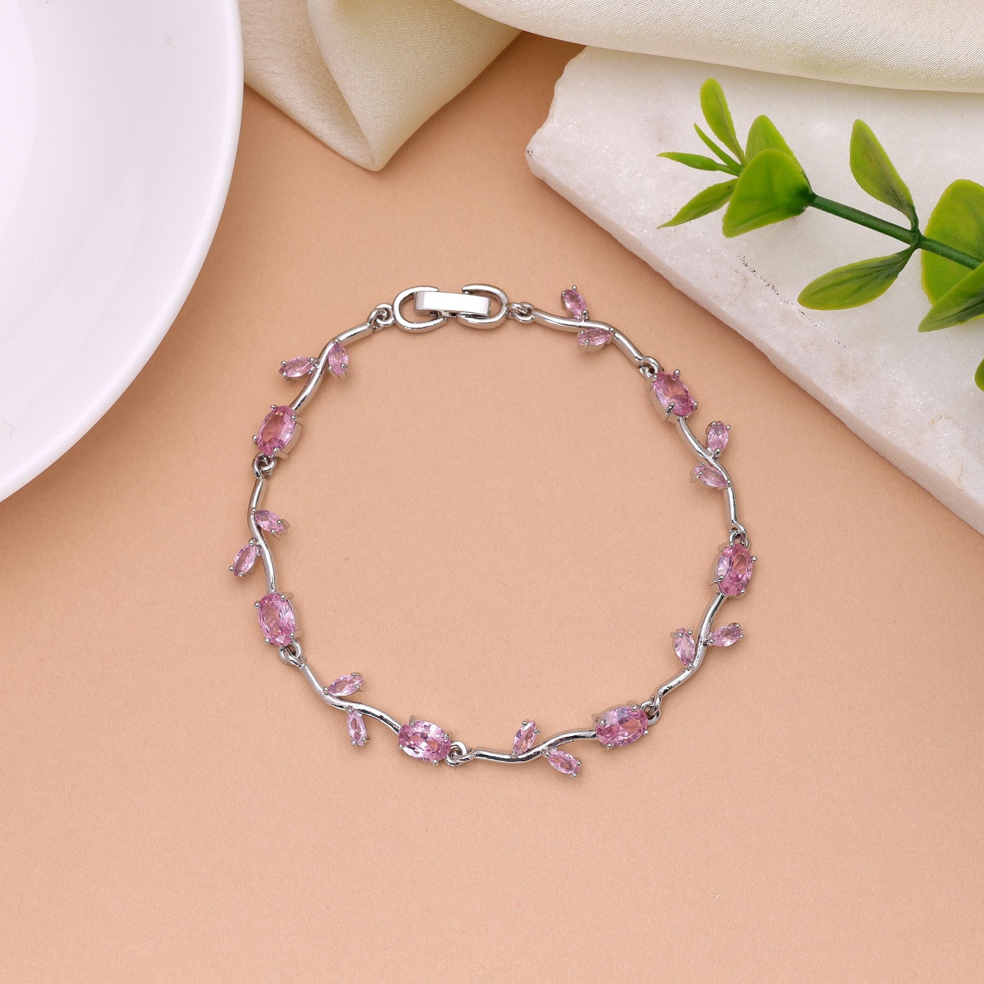 Pink & Silver Color Tulip Bracelet Designer Finish