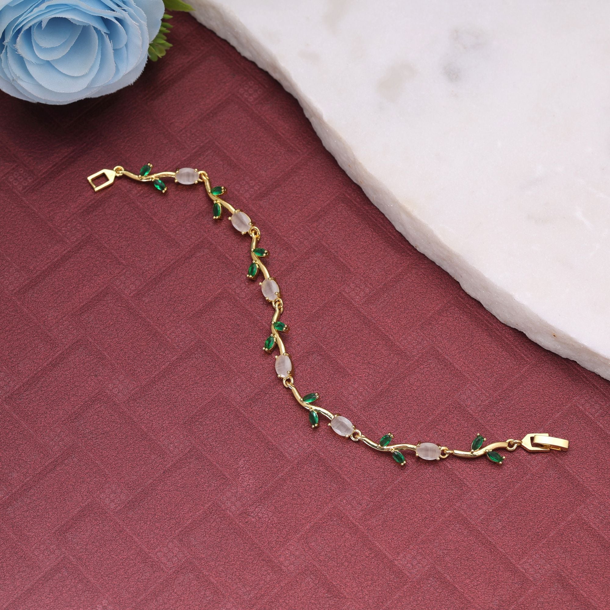 White & Green Color Tulip Bracelet Festive Wear
