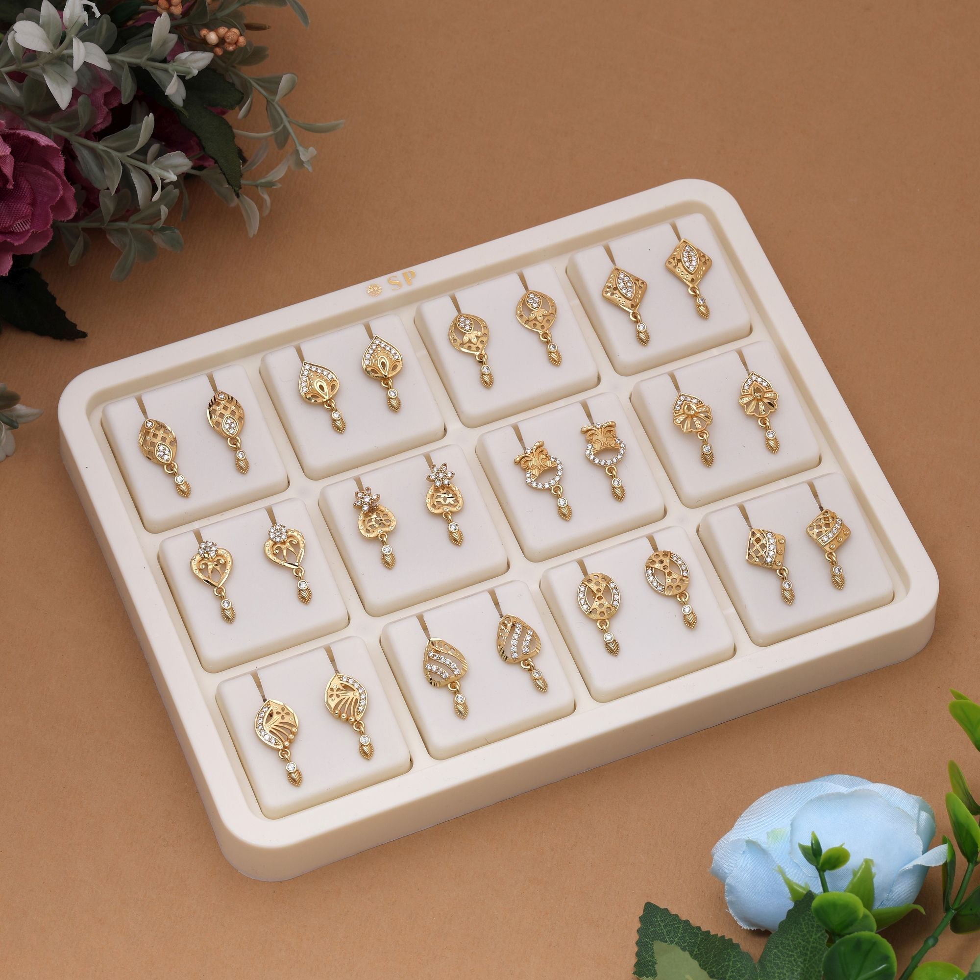 Gold Color 12 Pairs Combo Of Antique Earrings