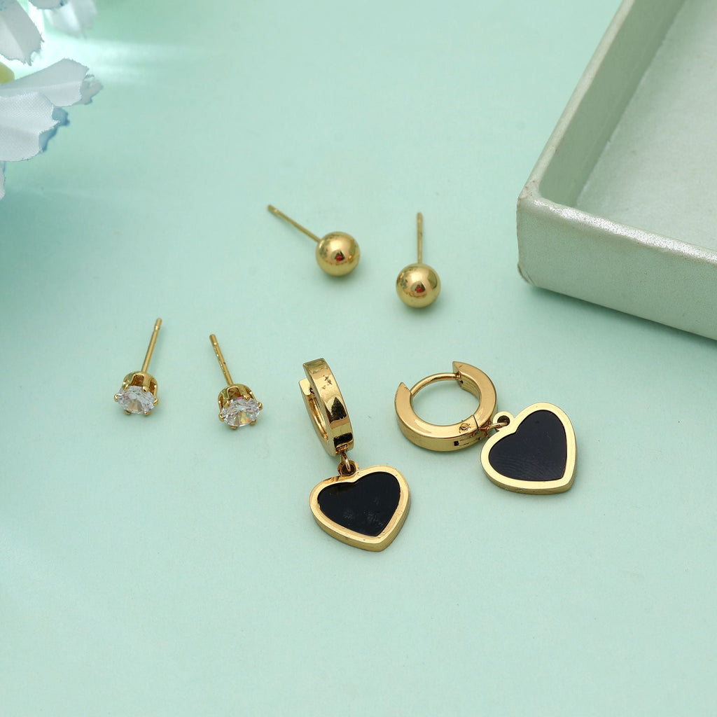 Gold Color 3 Pairs Combo Of Antique Earrings Elegant Ethnic Jewelry Set