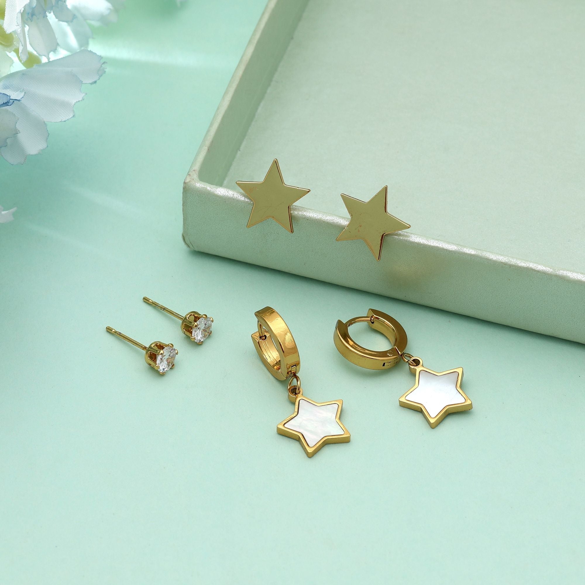 Gold Color 3 Pairs Combo Of Antique Earrings Traditional Vintage Style Set