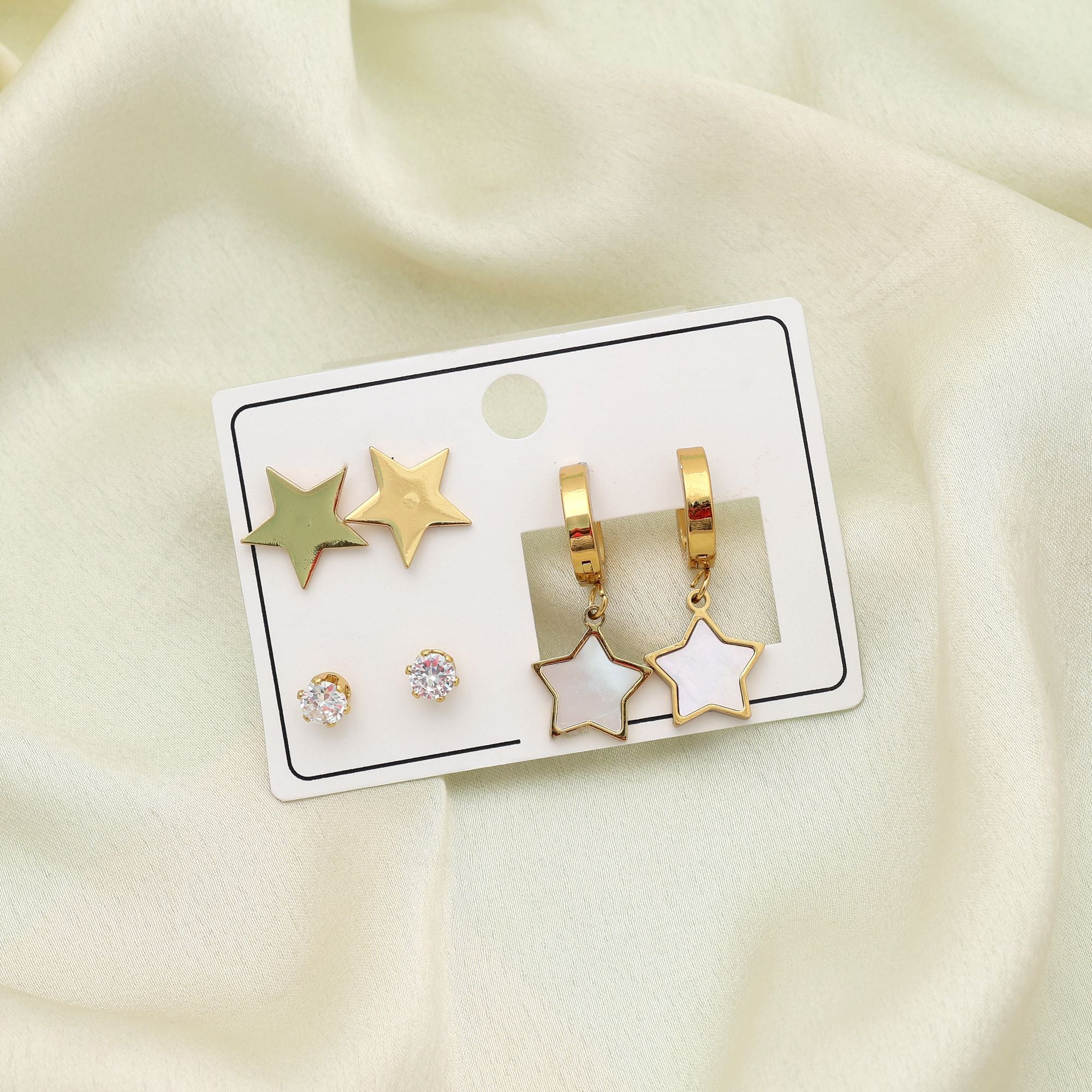 Gold Color 3 Pairs Combo Of Antique Earrings Traditional Vintage Style Set