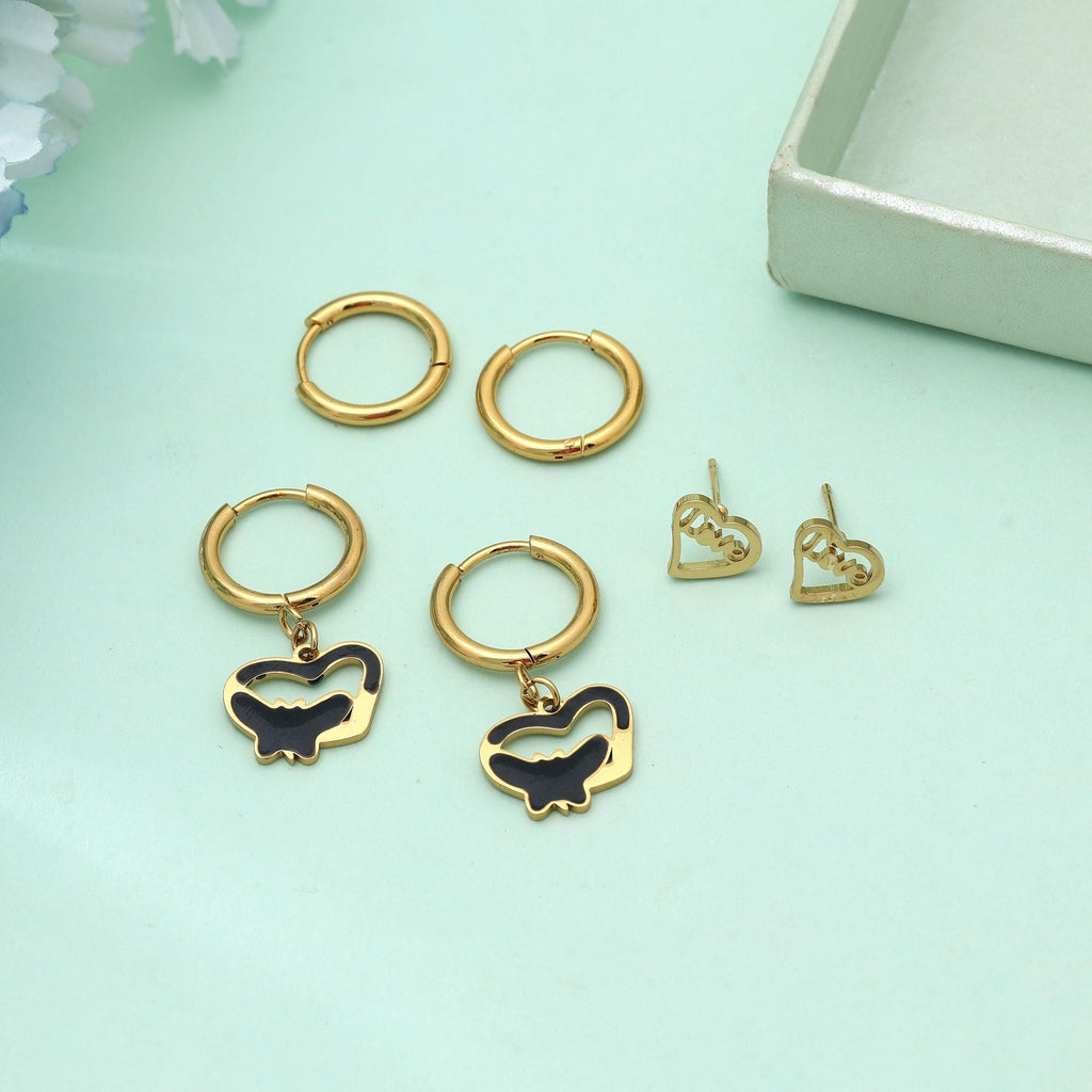 Gold Color 3 Pairs Combo Of Antique Earrings Classic Ethnic Jewelry Collection
