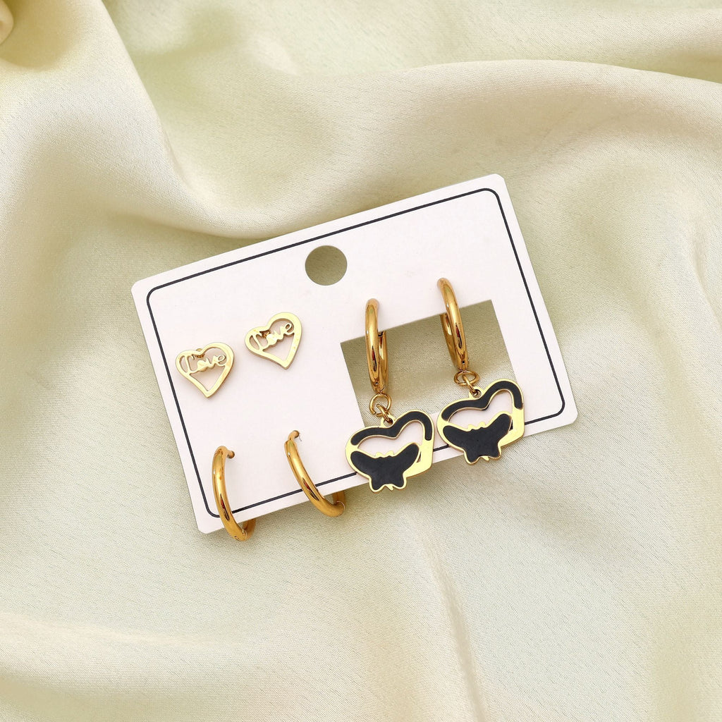 Gold Color 3 Pairs Combo Of Antique Earrings Classic Ethnic Jewelry Collection