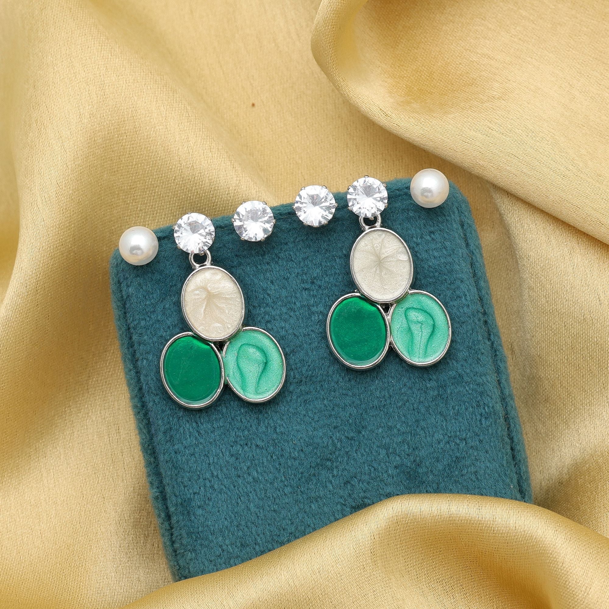 Green Color Combo Antique Earrings Set