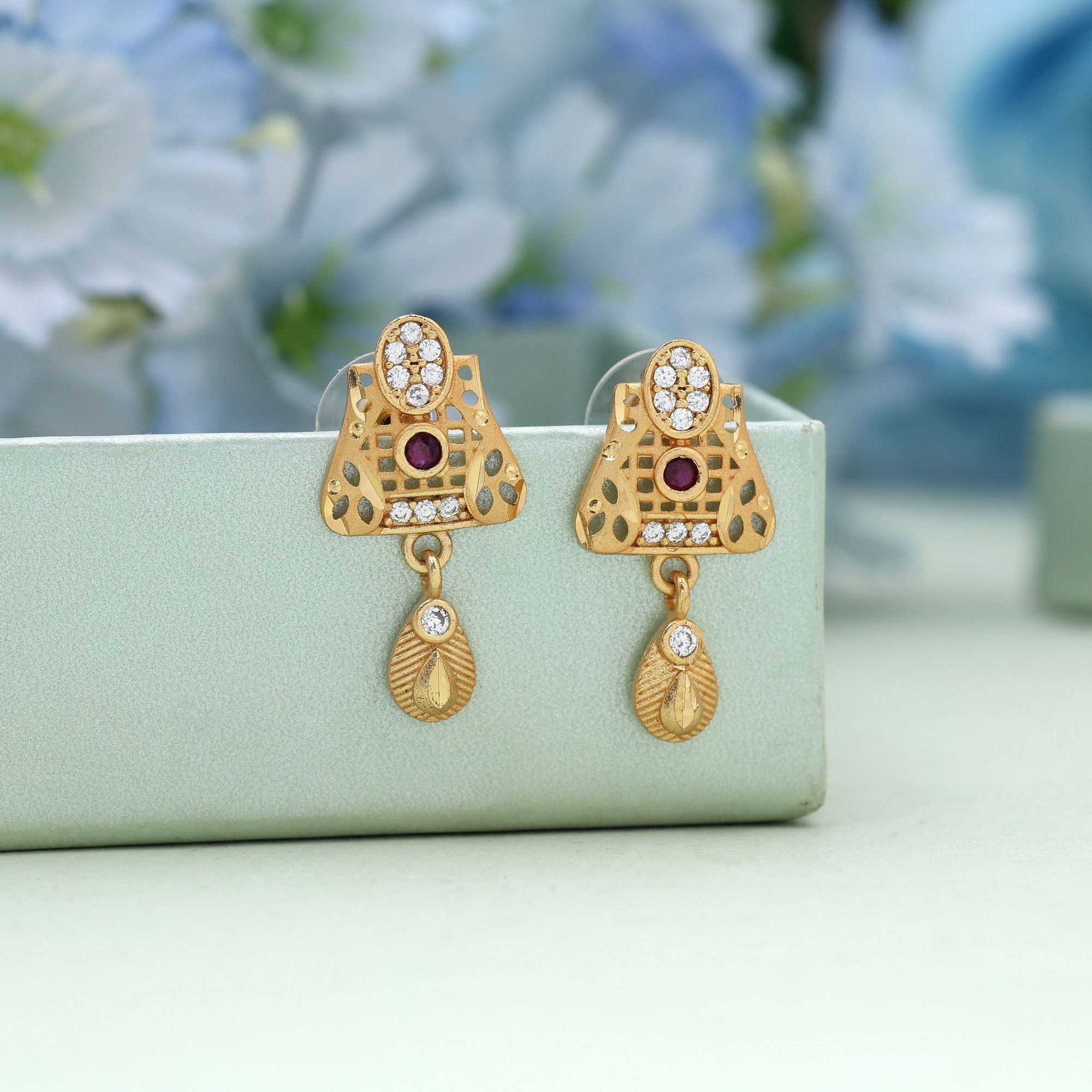 Gold Color Intricate Wedding Antique Earrings