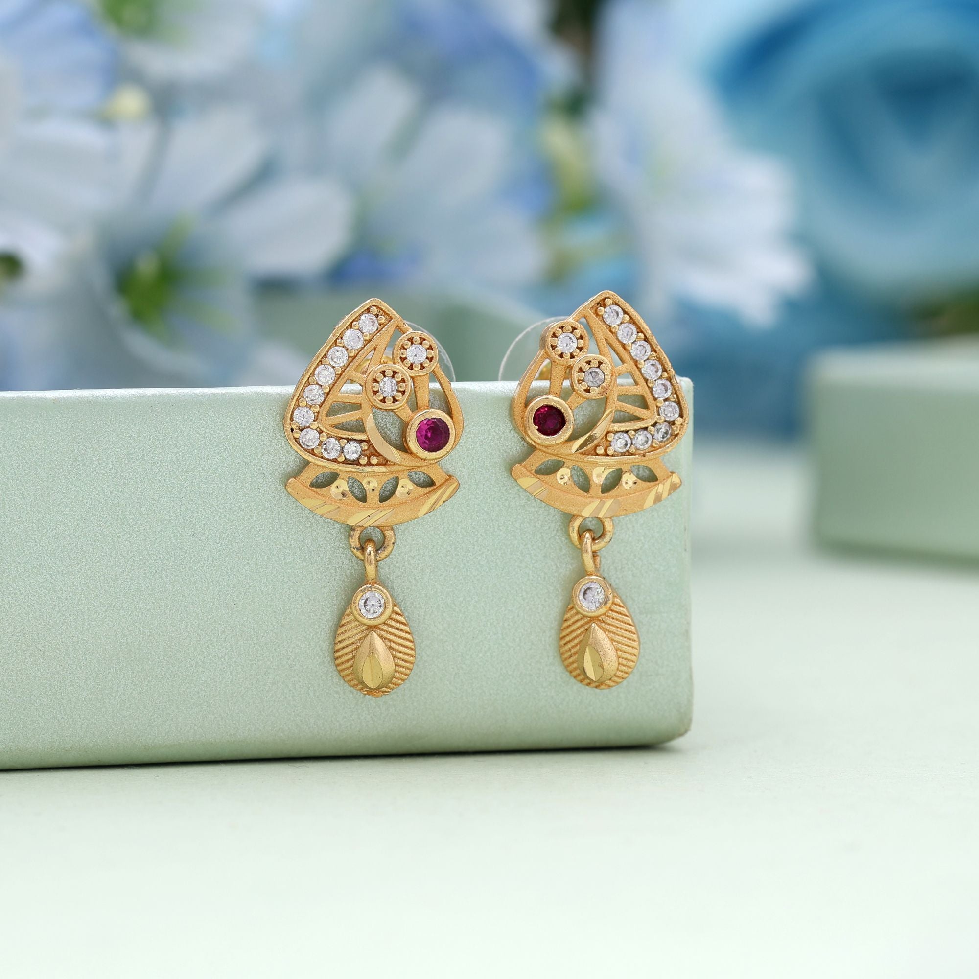 Gold Color Graceful Antique Finish Earrings