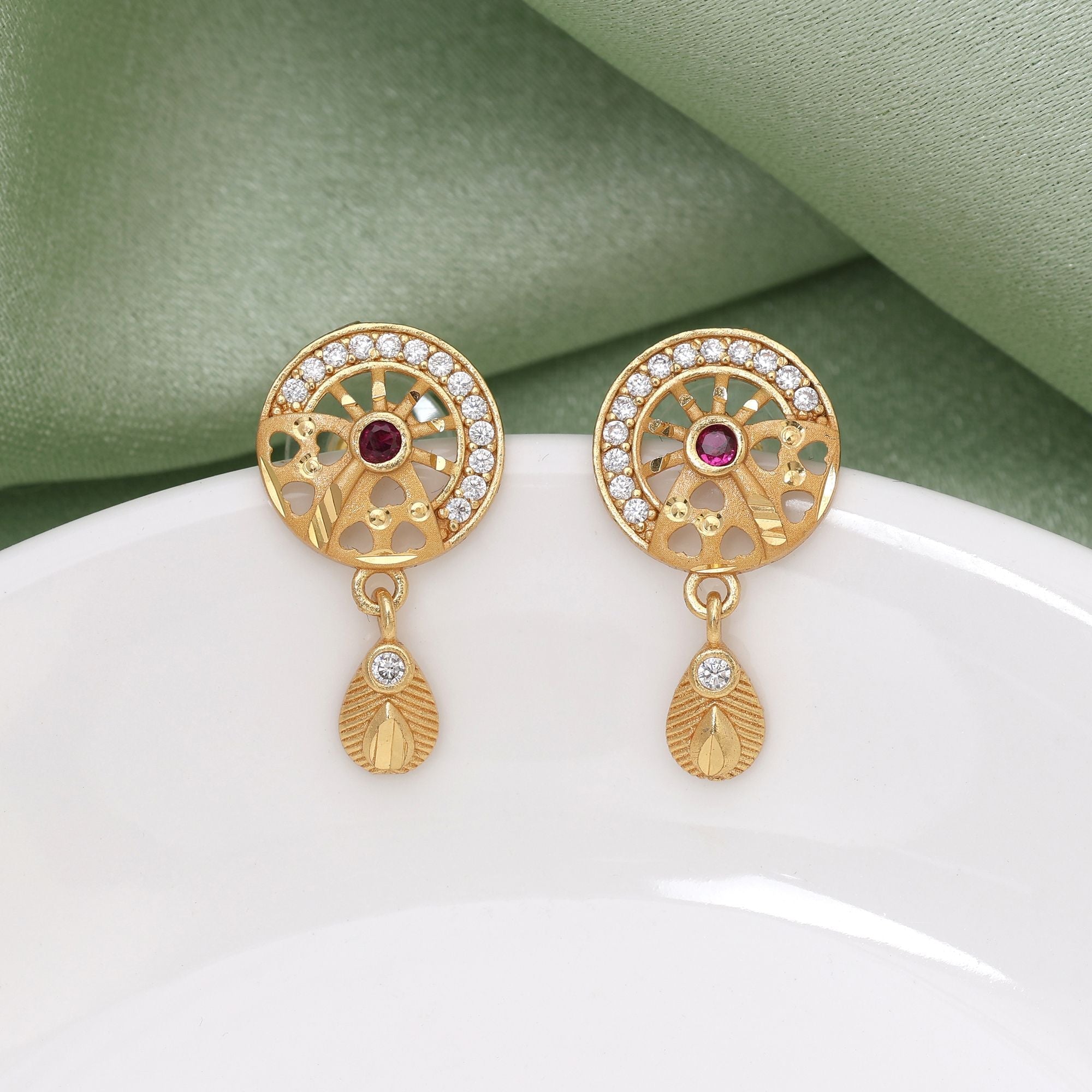 Gold Color Classic Temple Style Antique Earrings