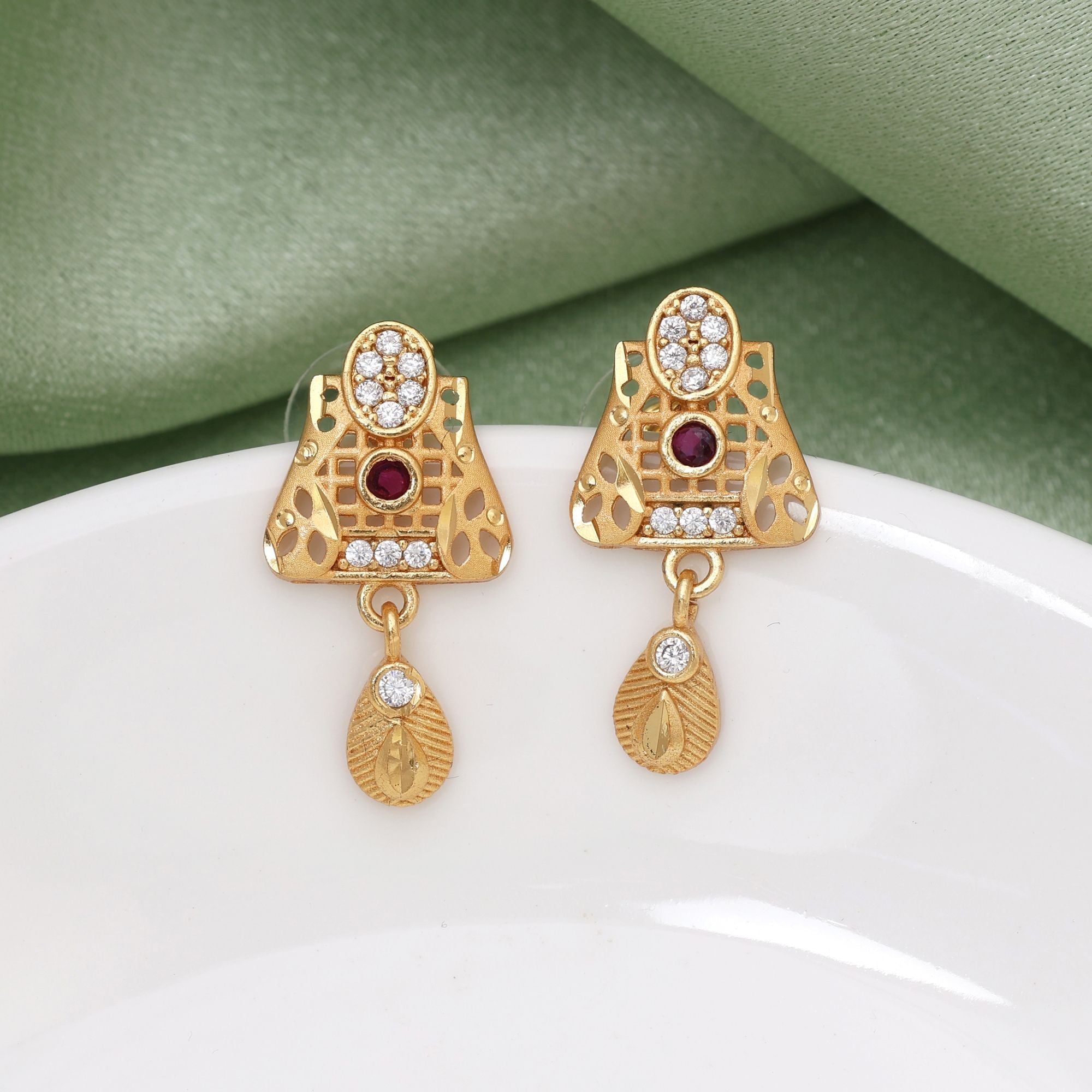 Gold Color Festive Pooja Antique Earrings
