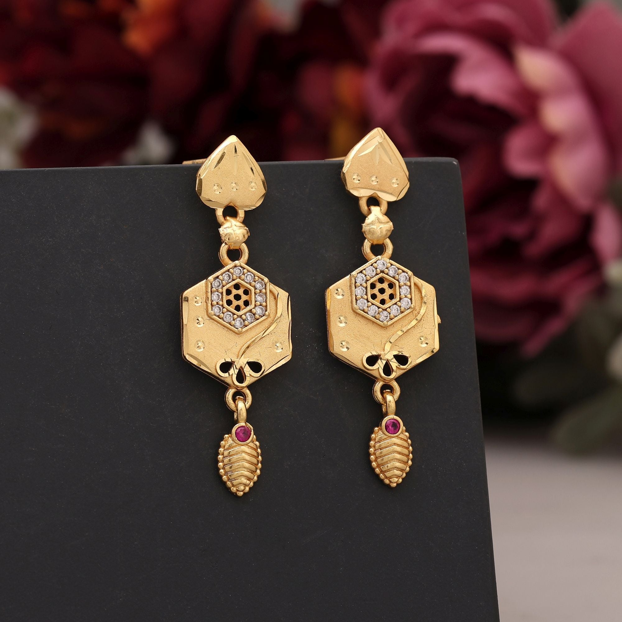 Gold Color Heritage Style Detailed Earrings