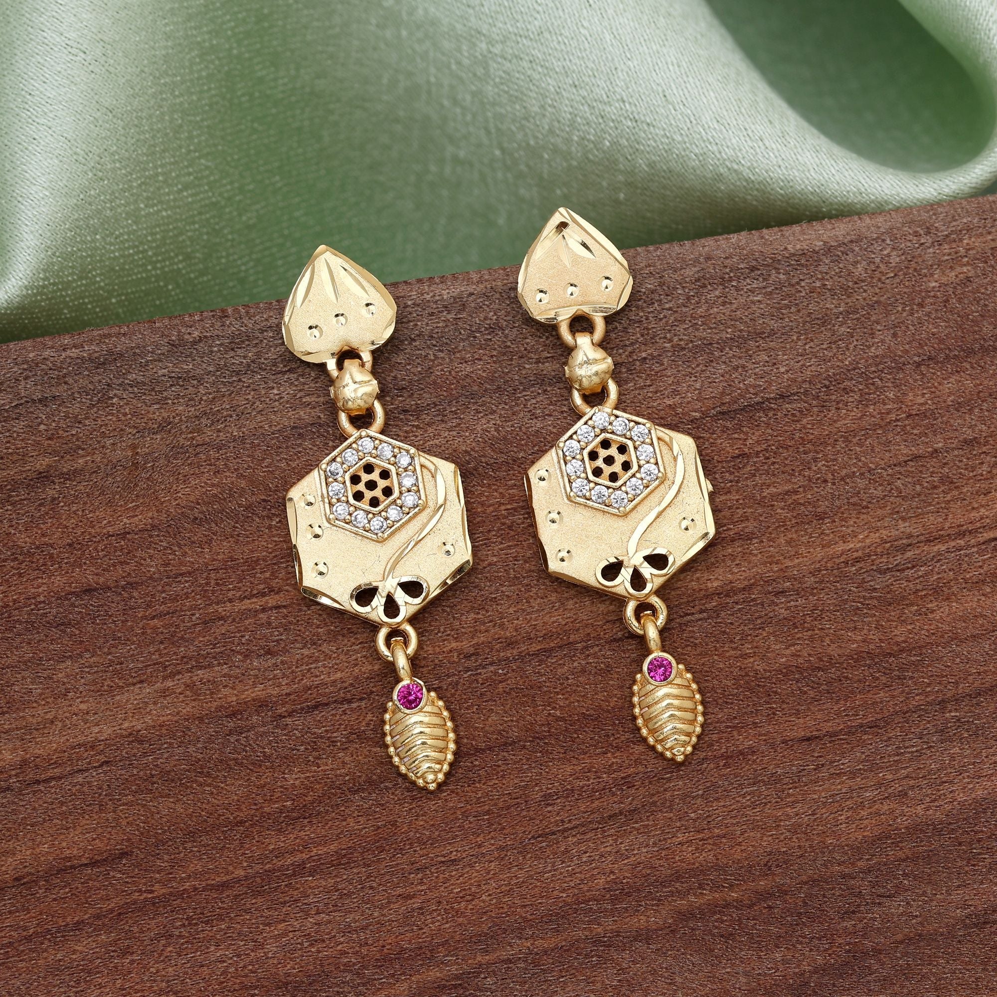 Gold Color Heritage Style Detailed Earrings